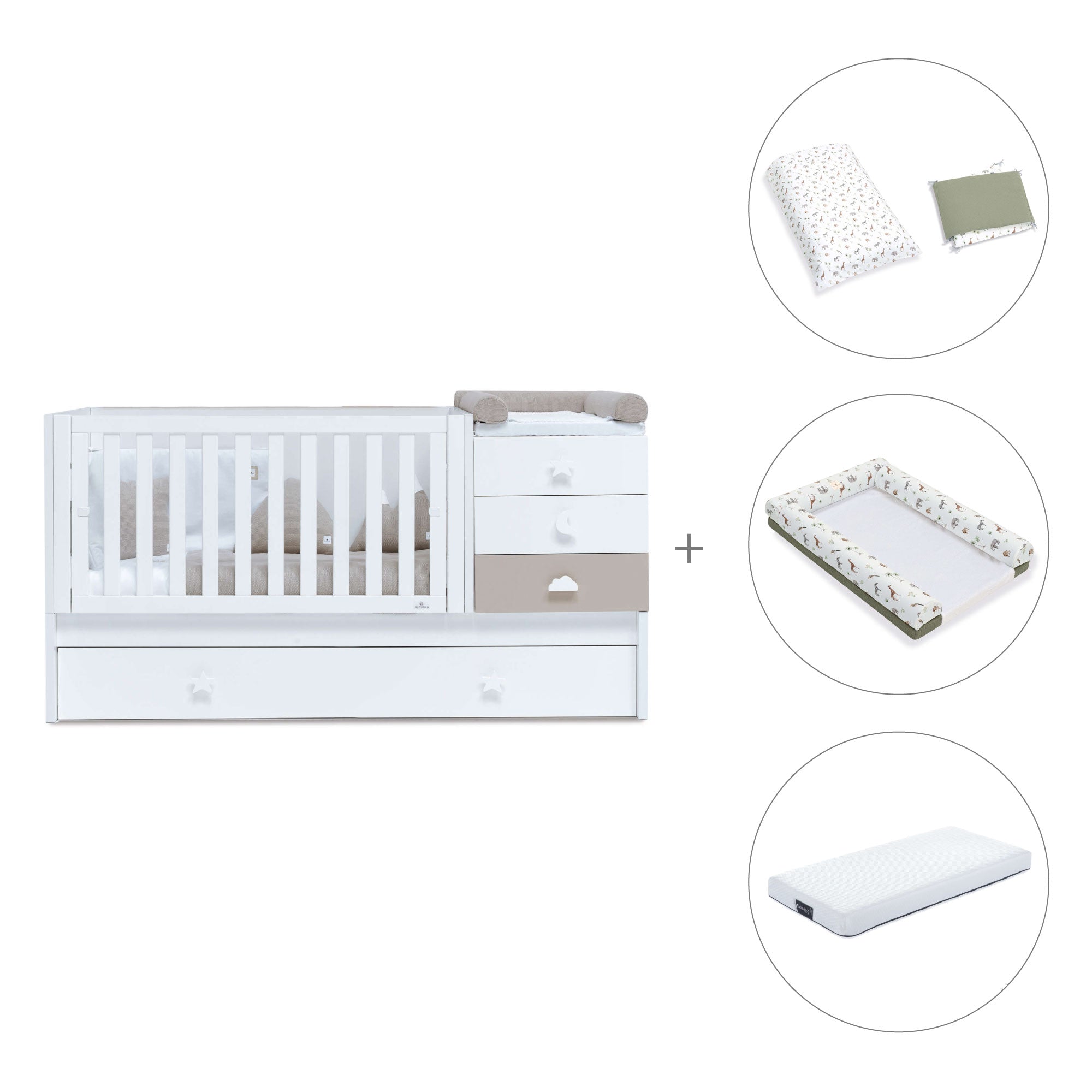 Cuna convertible 70x140 cm en blanco/beige · Sero Bubble K554-M7753