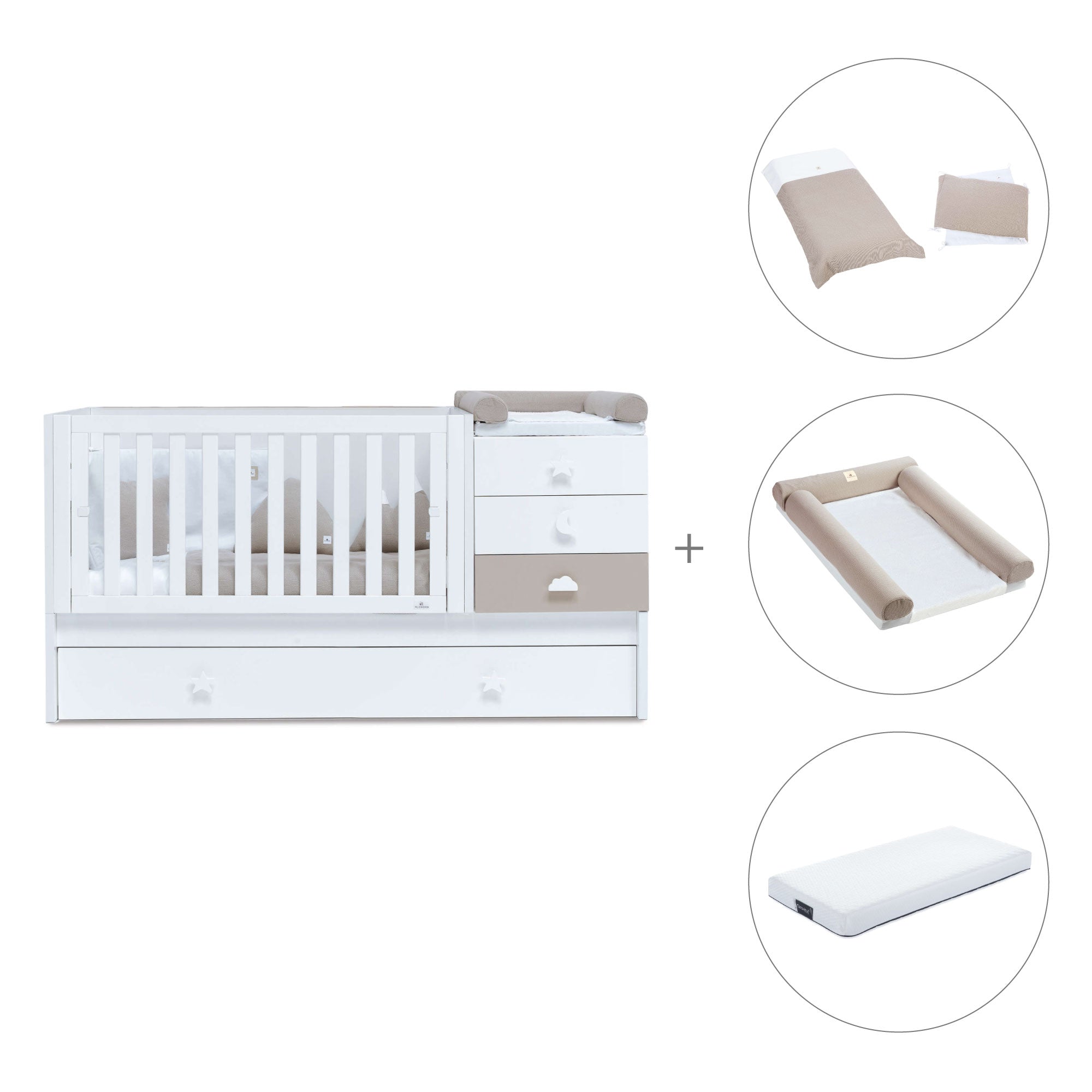 Cuna convertible 70x140 cm en blanco/beige · Sero Bubble K554-M7753