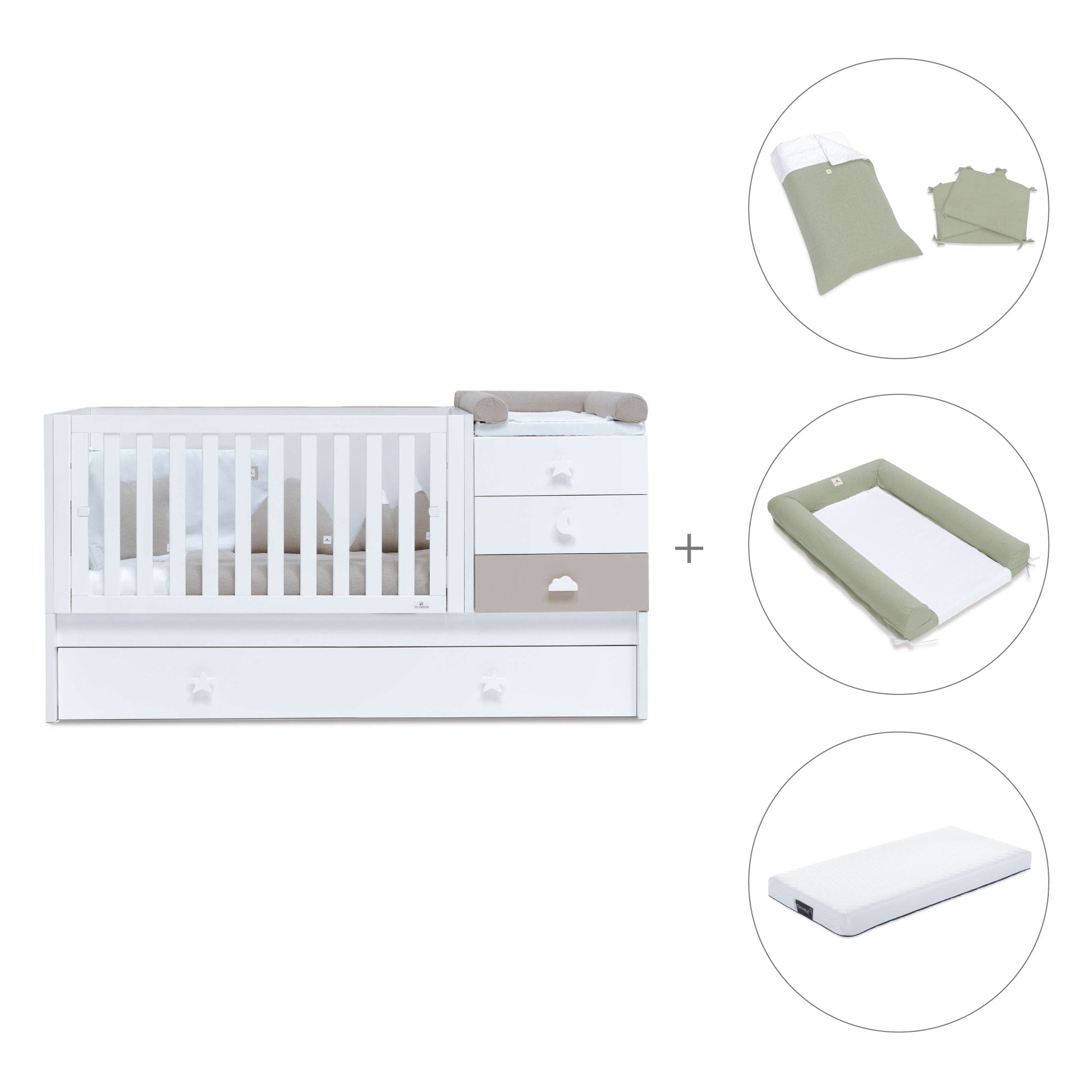 Cuna convertible 70x140 cm en blanco/beige · Sero Bubble K554-M7753