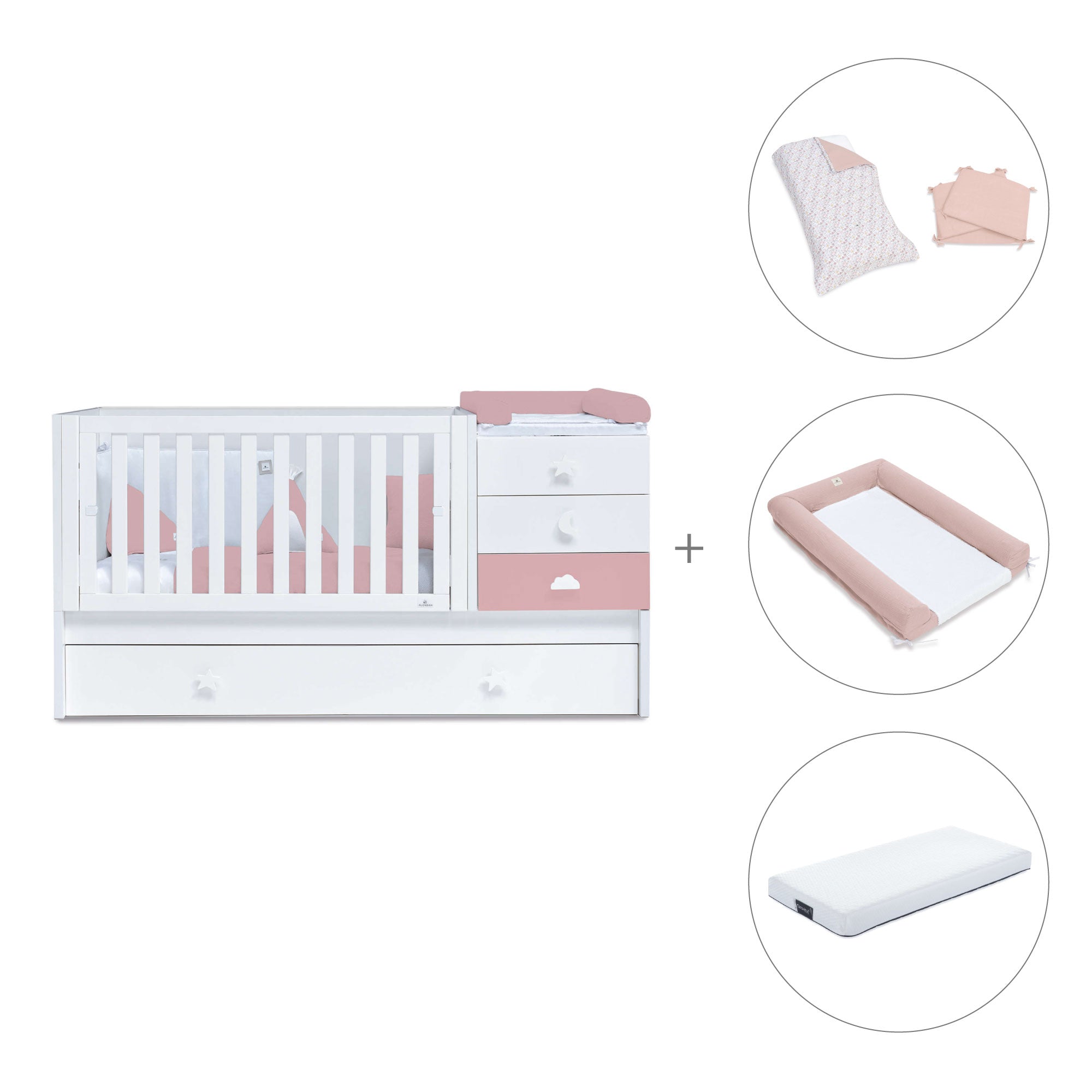 Cuna convertible 70x140 cm blanca/rosa · Sero Bubble Quarzo K554-M7759