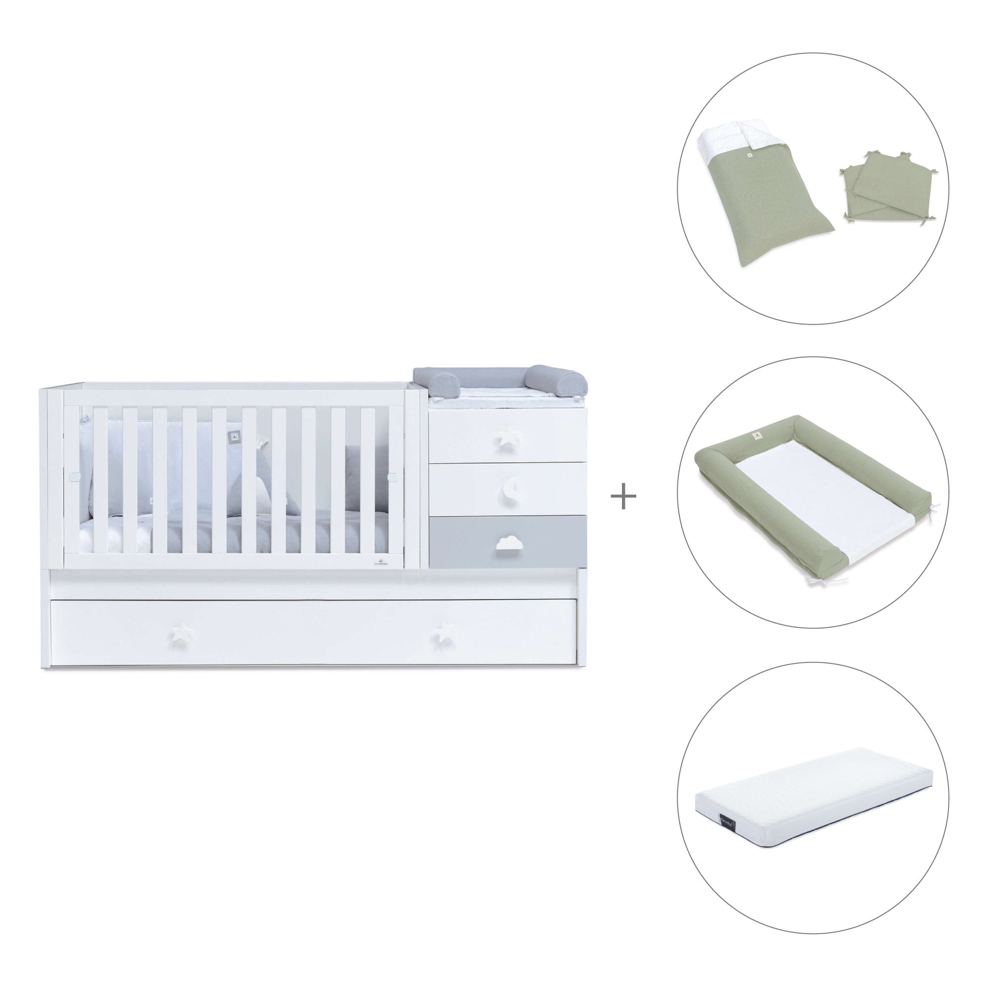Cuna convertible 70x140 cm en blanco/gris · Sero Bubble K554-M7778
