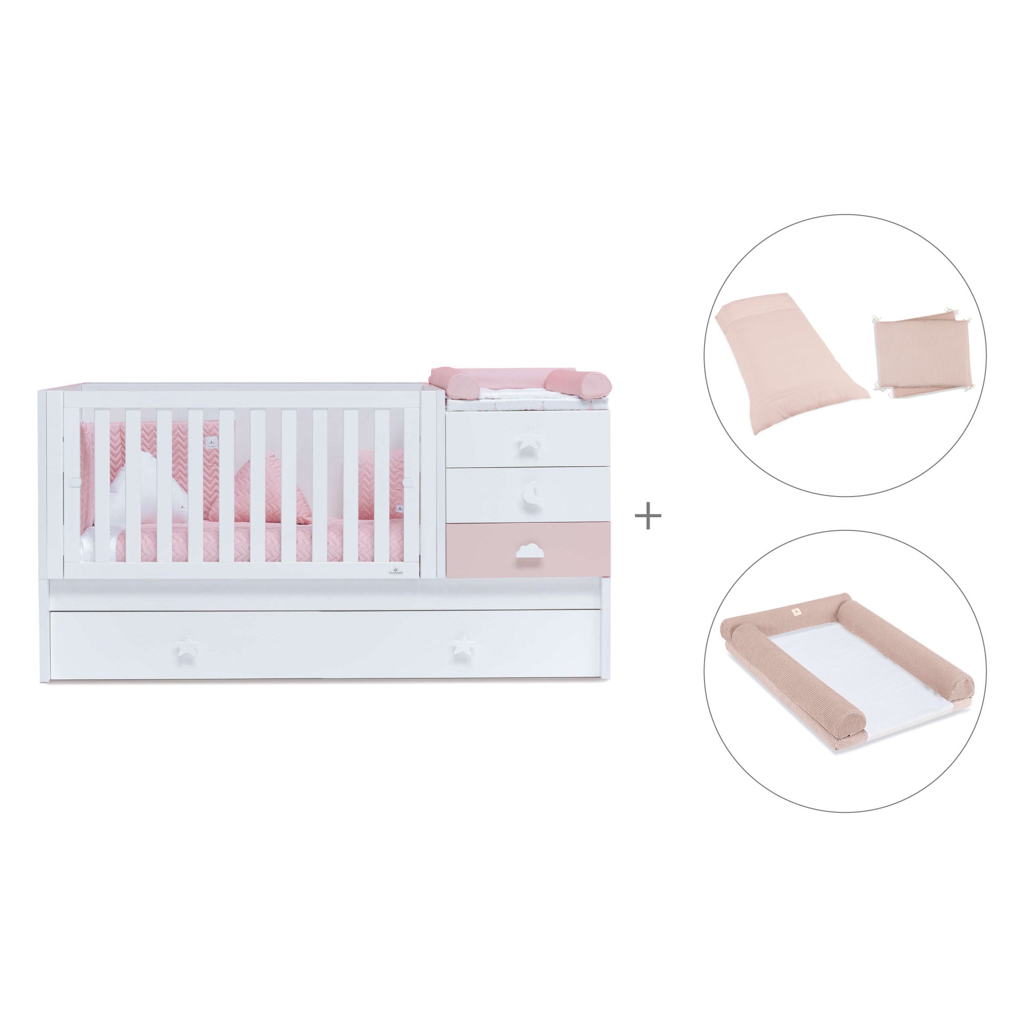 Cuna convertible 70x140 cm en blanco/rosa · Sero Bubble K554-M7742
