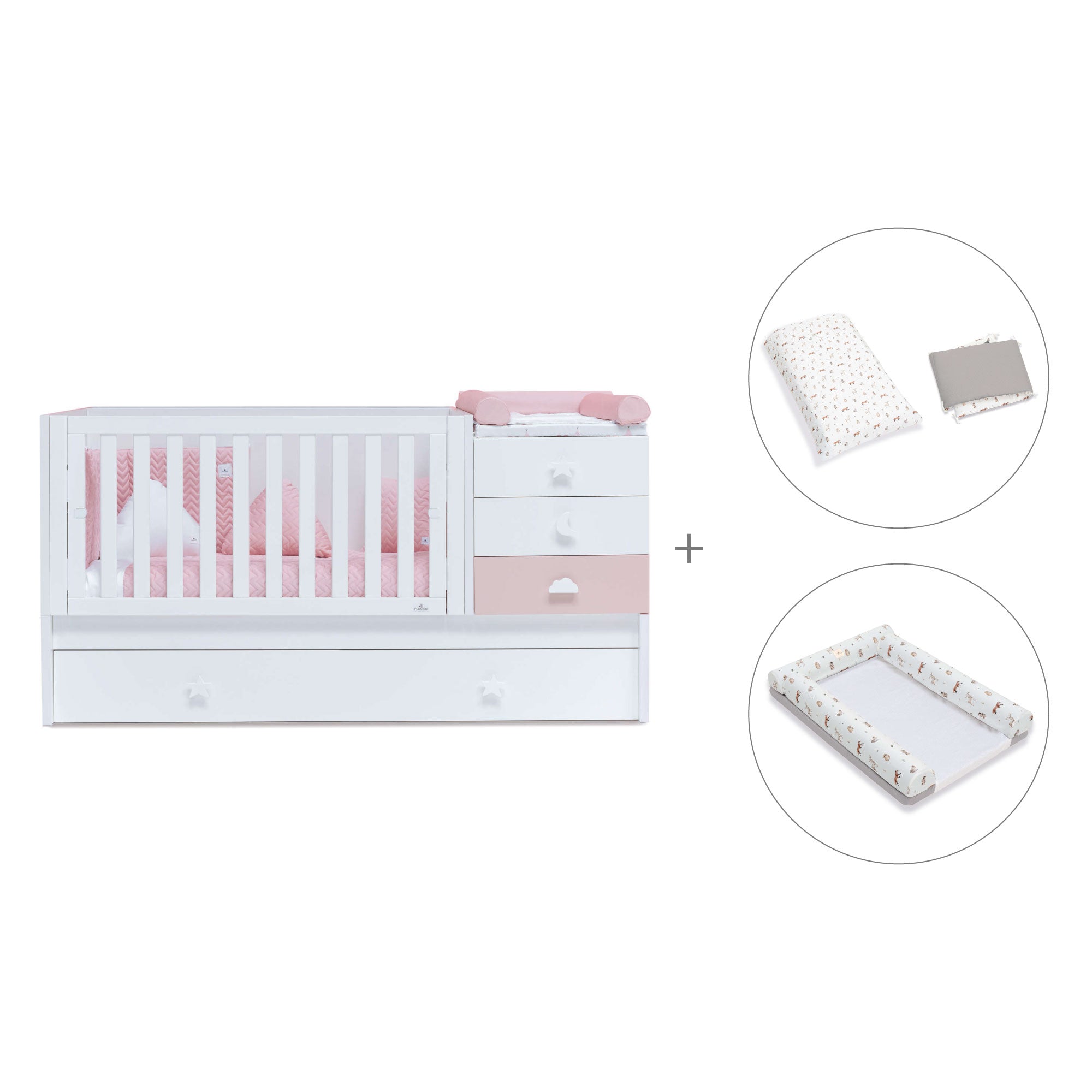 Cuna convertible 70x140 cm en blanco/rosa · Sero Bubble K554-M7742