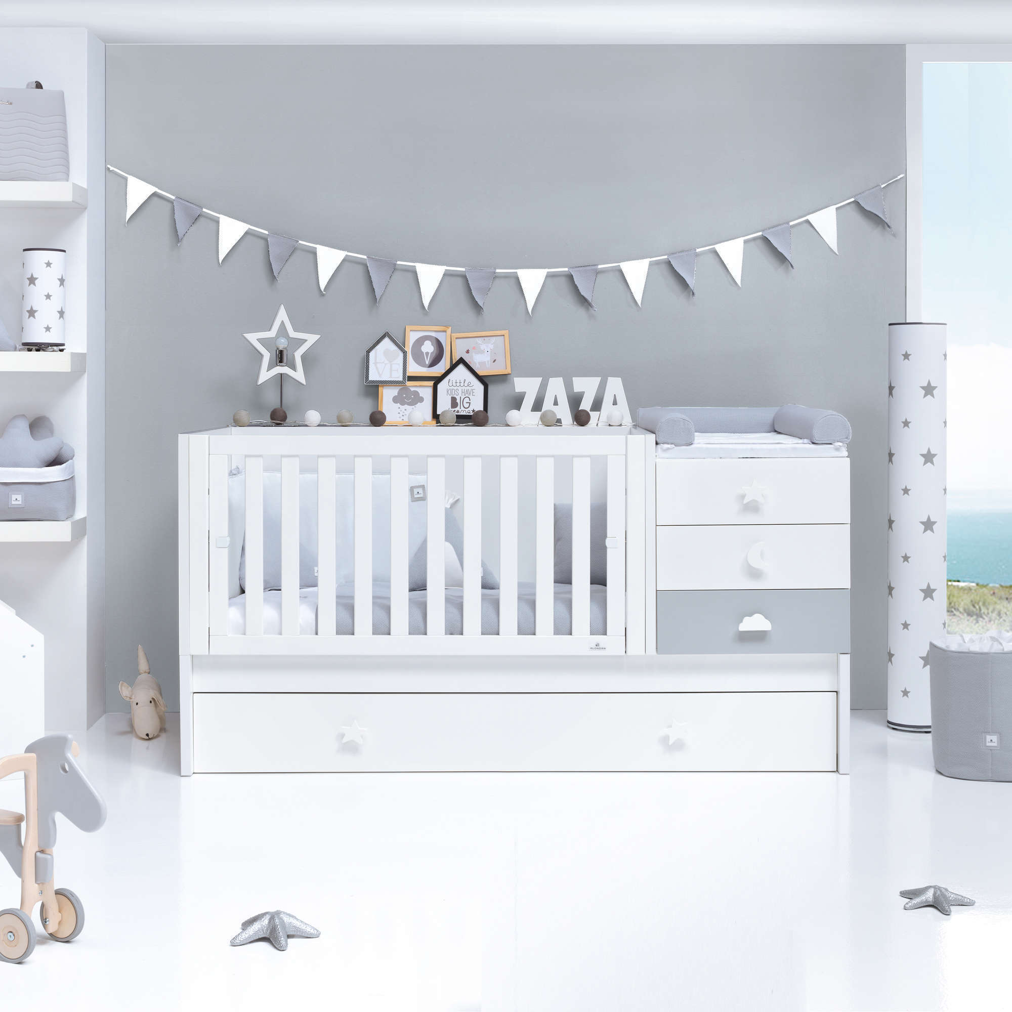 Cuna convertible 70x140 cm en blanco/gris · Sero Bubble K554-M7778