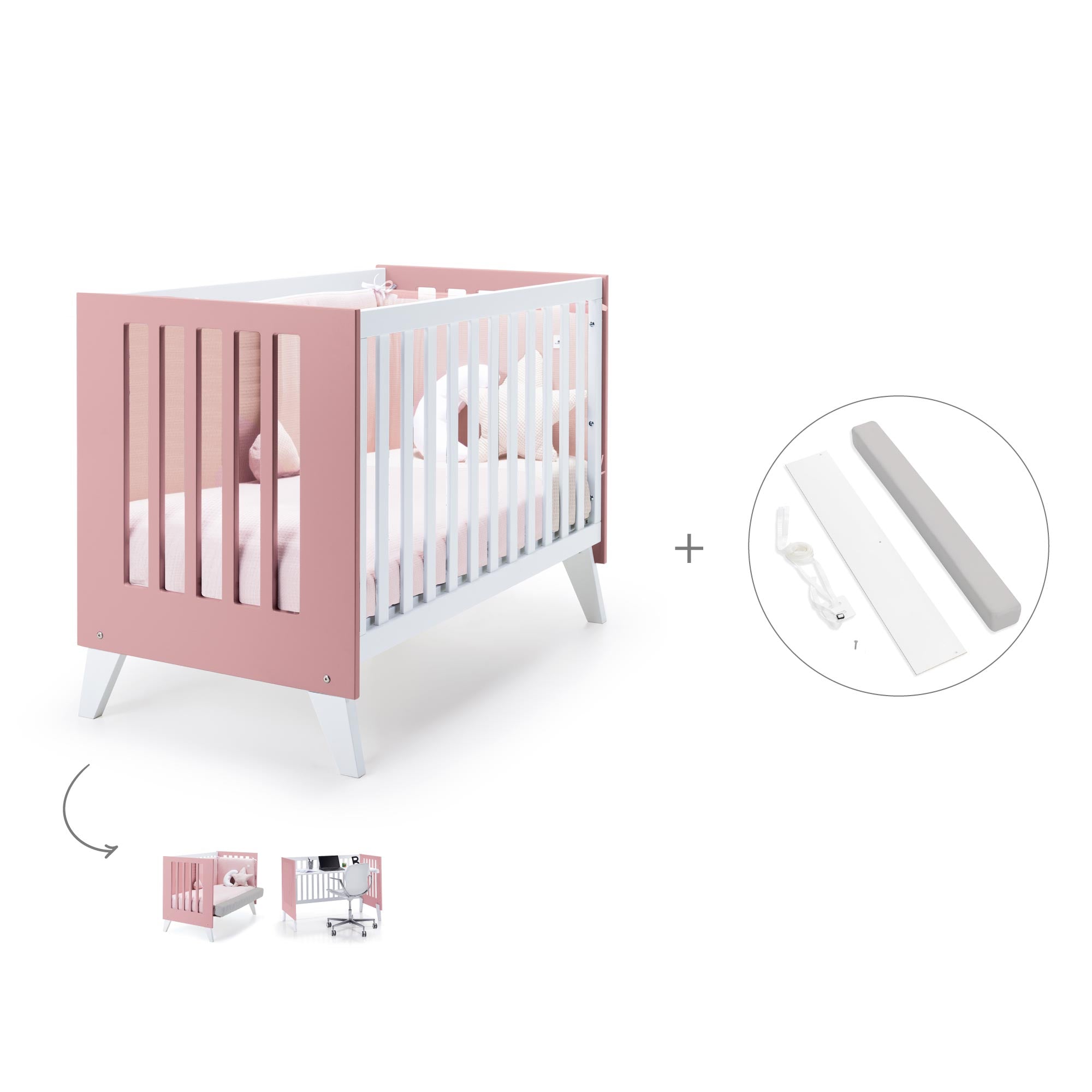 Cuna de colecho 60x120 cm (4en1) rosa · Nexo Due Quarzo C187D-M7759