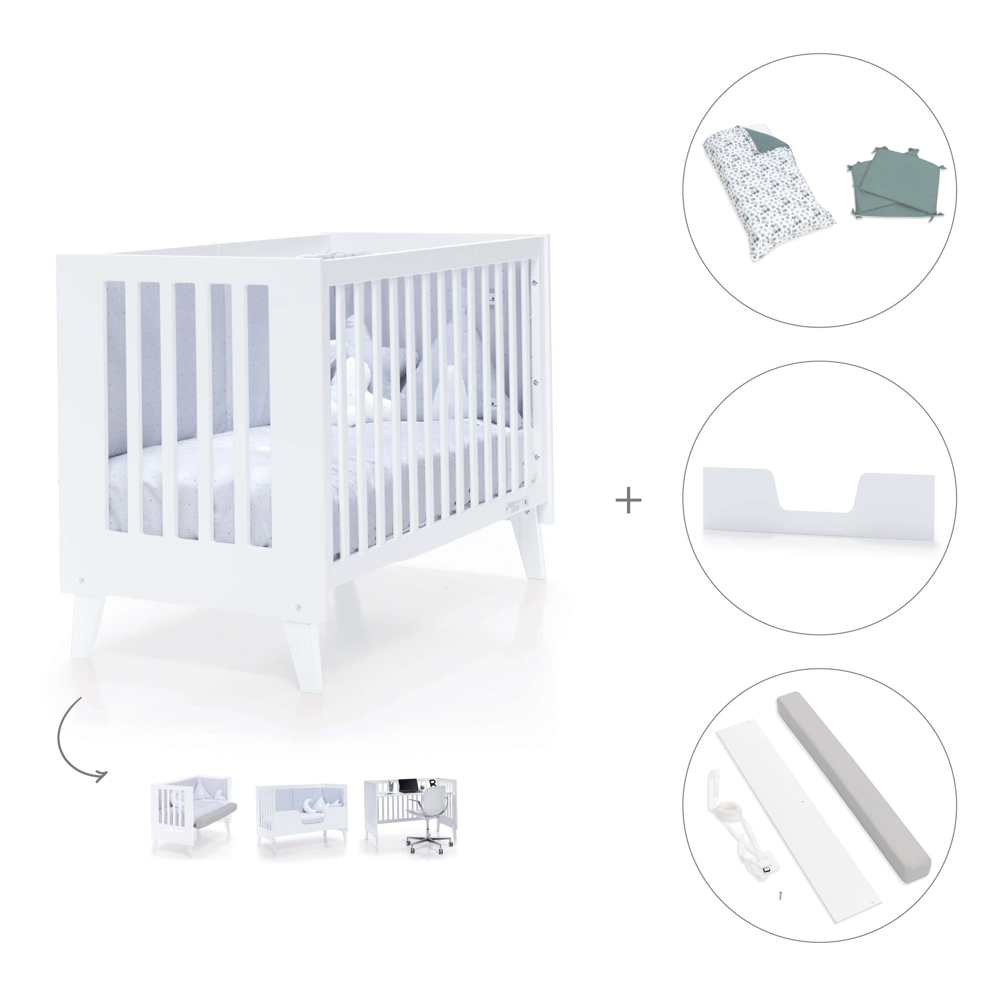 Cuna colecho blanca 60x120 cm (4en1) · Nexo Due White C187D-M7700