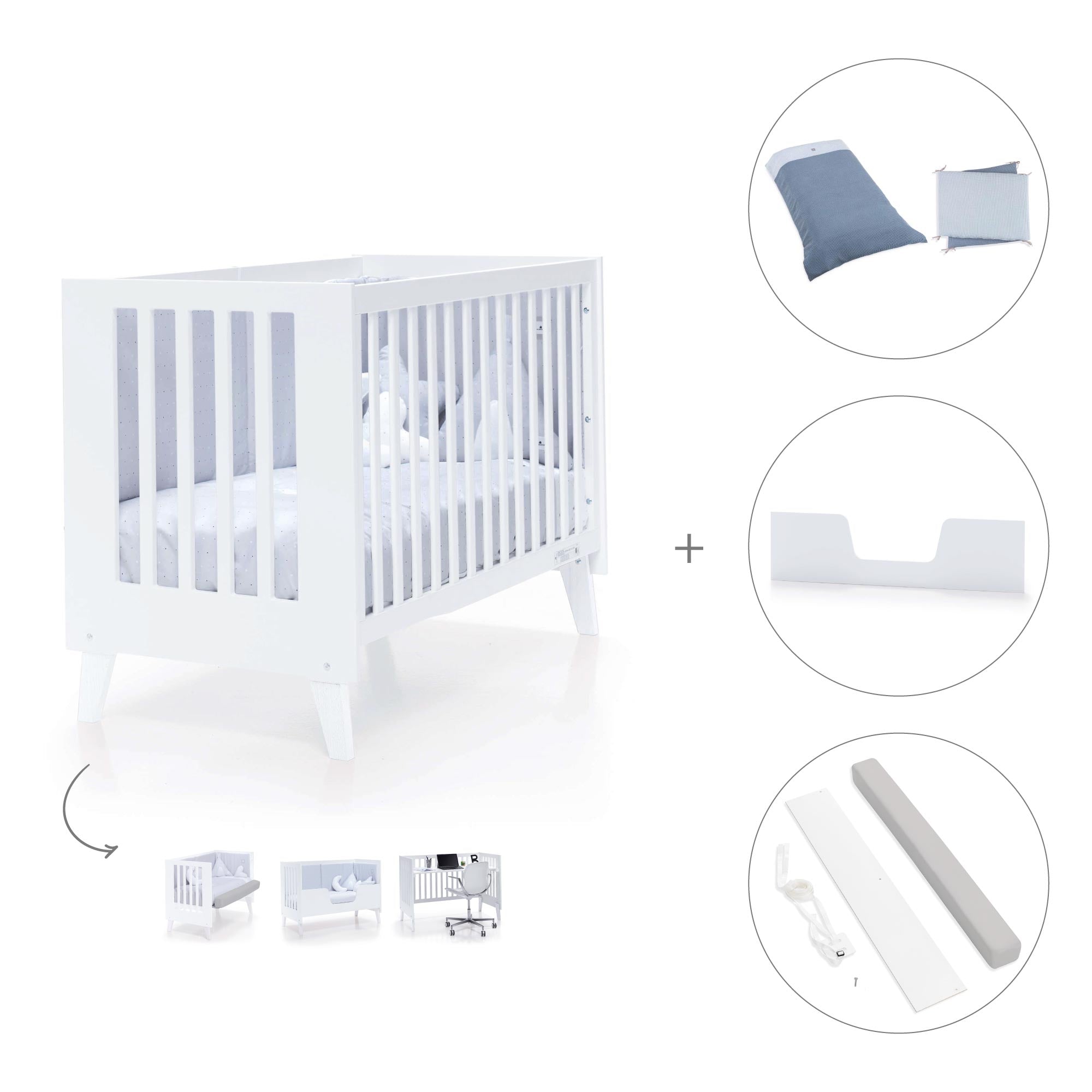Cuna colecho blanca 60x120 cm (4en1) · Nexo Due White C187D-M7700