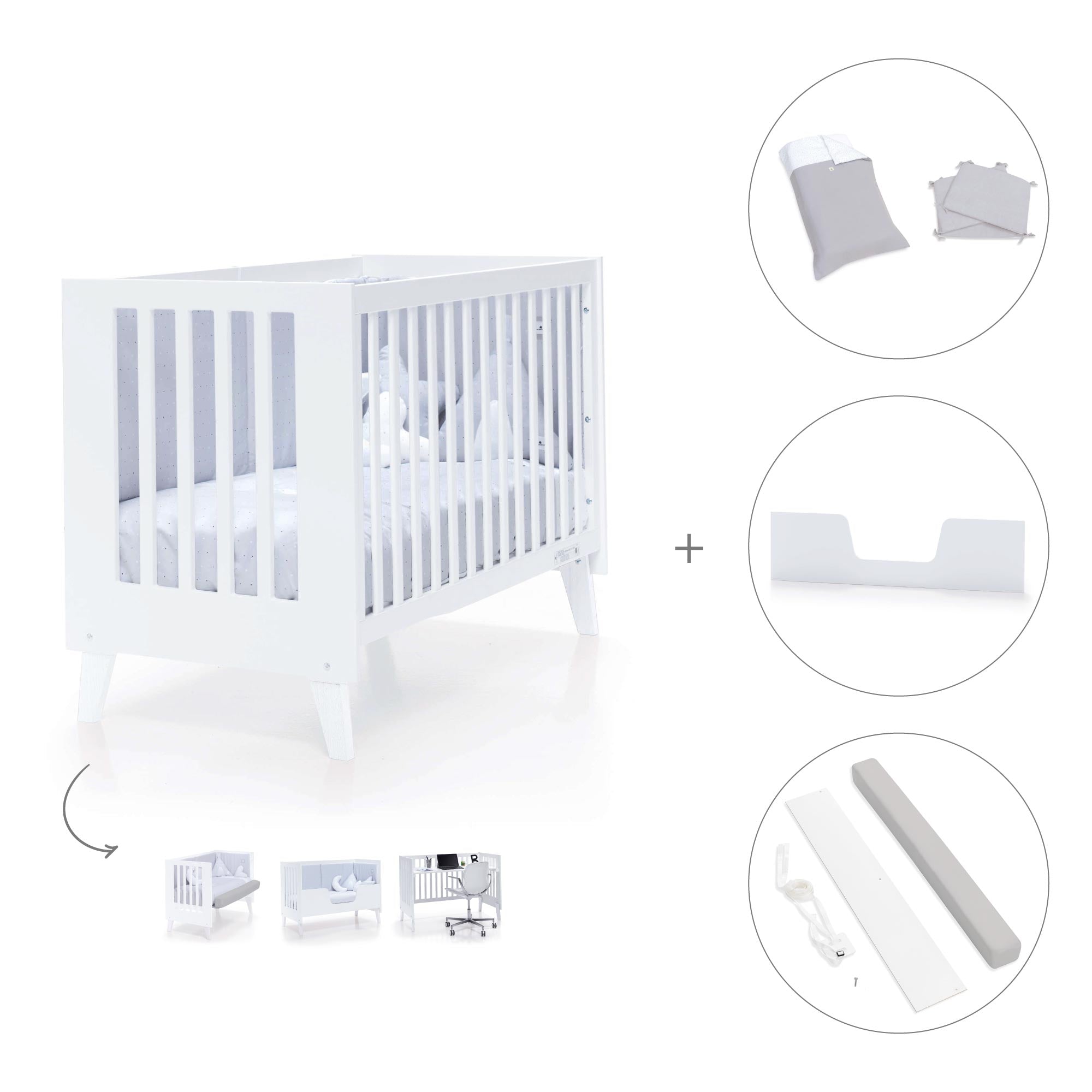 Cuna colecho blanca 60x120 cm (4en1) · Nexo Due White C187D-M7700