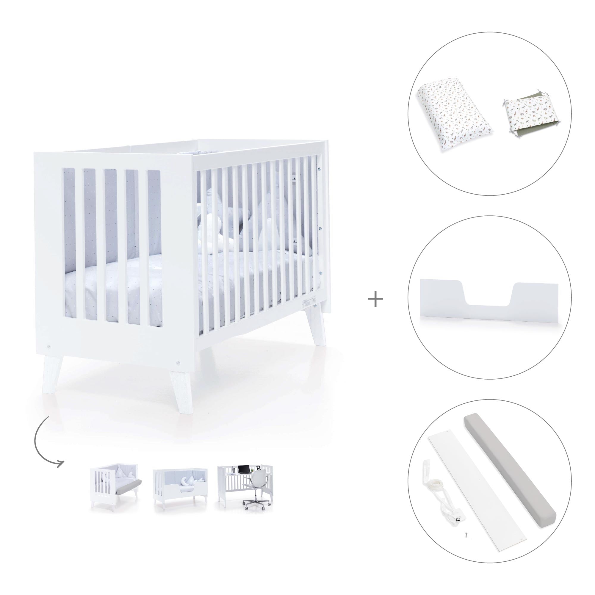 Cuna colecho blanca 60x120 cm (4en1) · Nexo Due White C187D-M7700