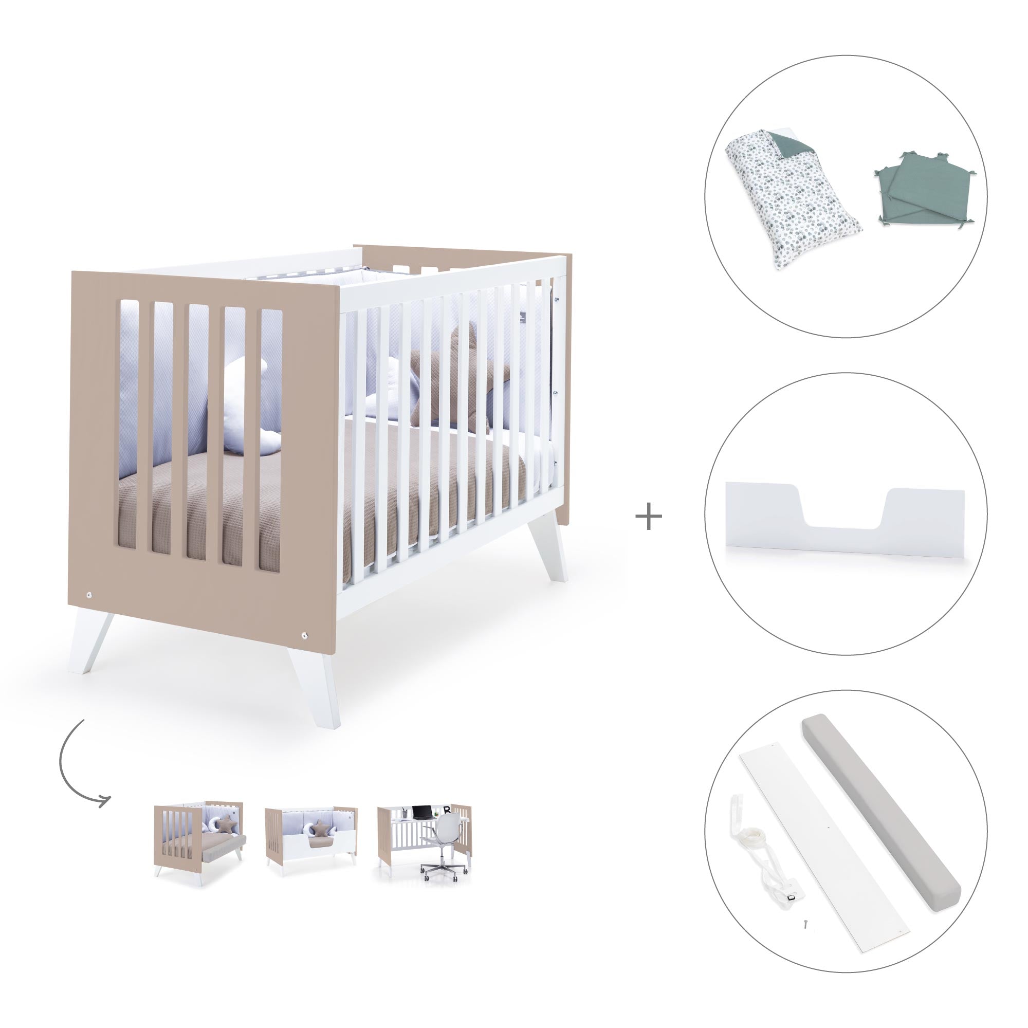 Cuna colecho 60x120 cm (4en1) blanco/beige · Nexo Due Arena C187D-M7753