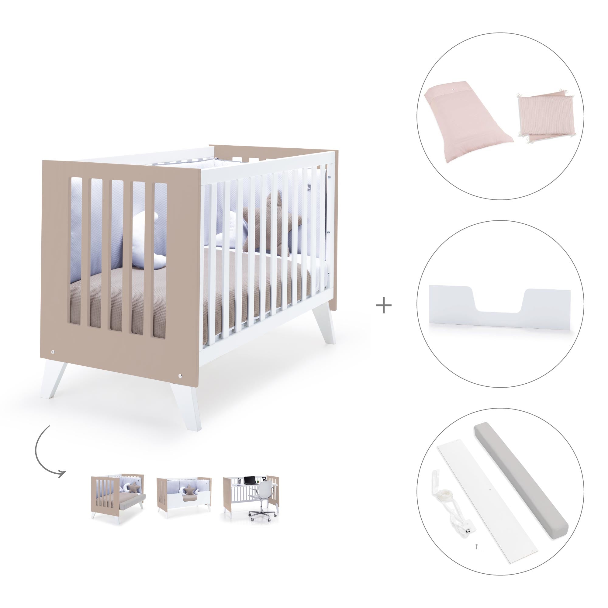 Cuna colecho 60x120 cm (4en1) blanco/beige · Nexo Due Arena C187D-M7753