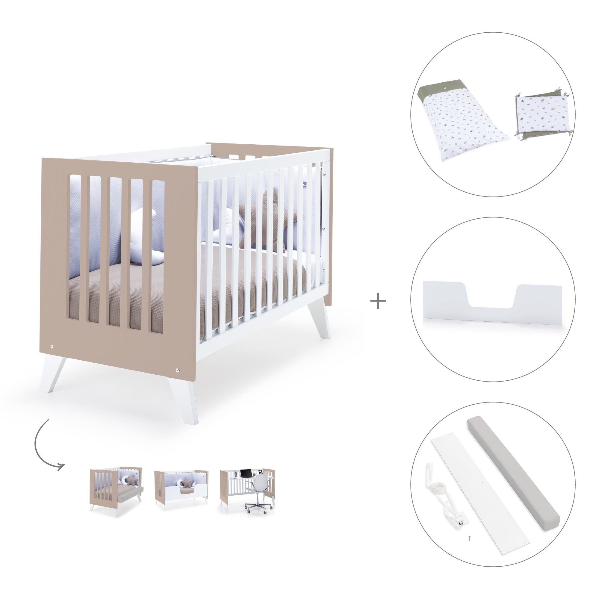 Cuna colecho 60x120 cm (4en1) blanco/beige · Nexo Due Arena C187D-M7753