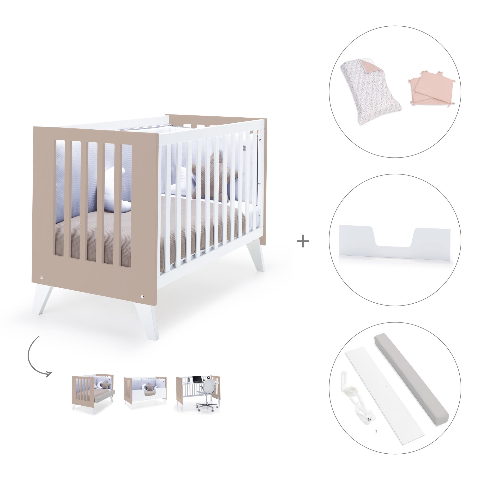 Cuna colecho 60x120 cm (4en1) blanco/beige · Nexo Due Arena C187D-M7753