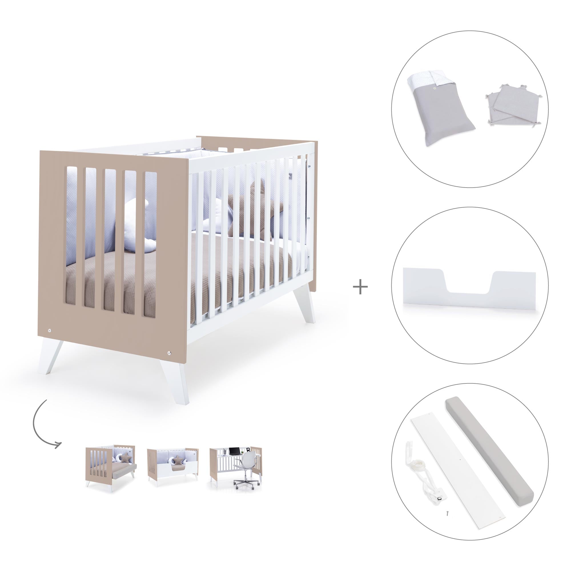 Cuna colecho 60x120 cm (4en1) blanco/beige · Nexo Due Arena C187D-M7753