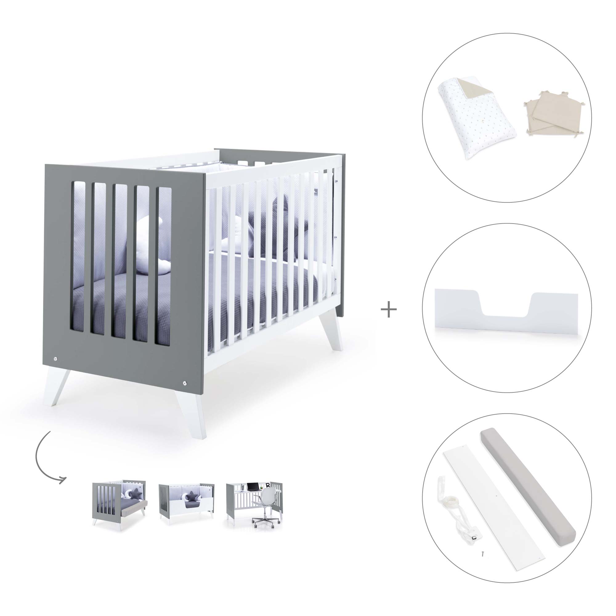 Cuna colecho 60x120 cm (4en1) blanco/antracita · Nexo Due Antracita C187D-M7758