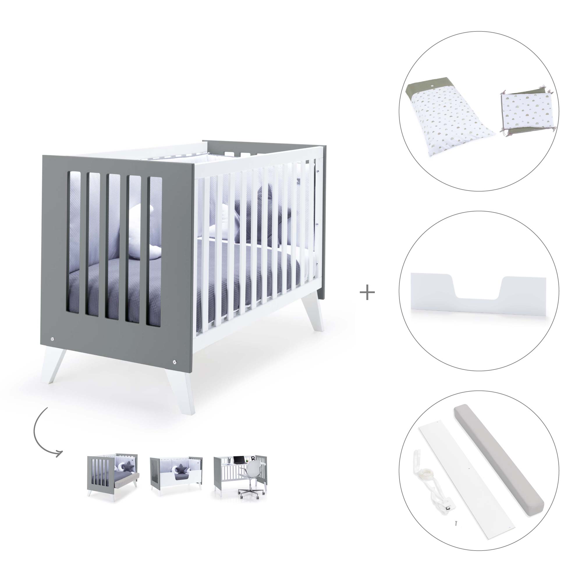 Cuna colecho 60x120 cm (4en1) blanco/antracita · Nexo Due Antracita C187D-M7758
