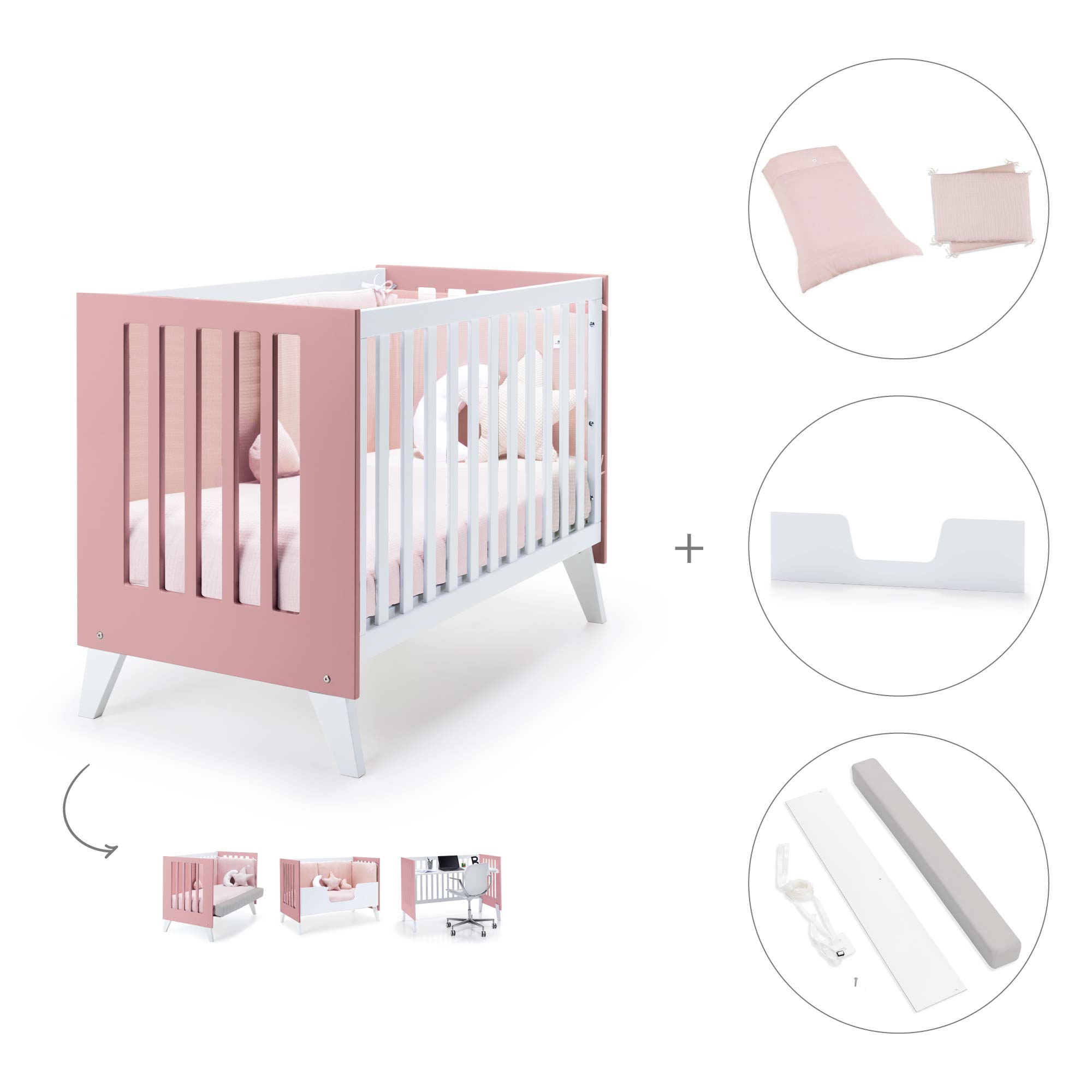 Cuna de colecho 60x120 cm (4en1) rosa · Nexo Due Quarzo C187D-M7759
