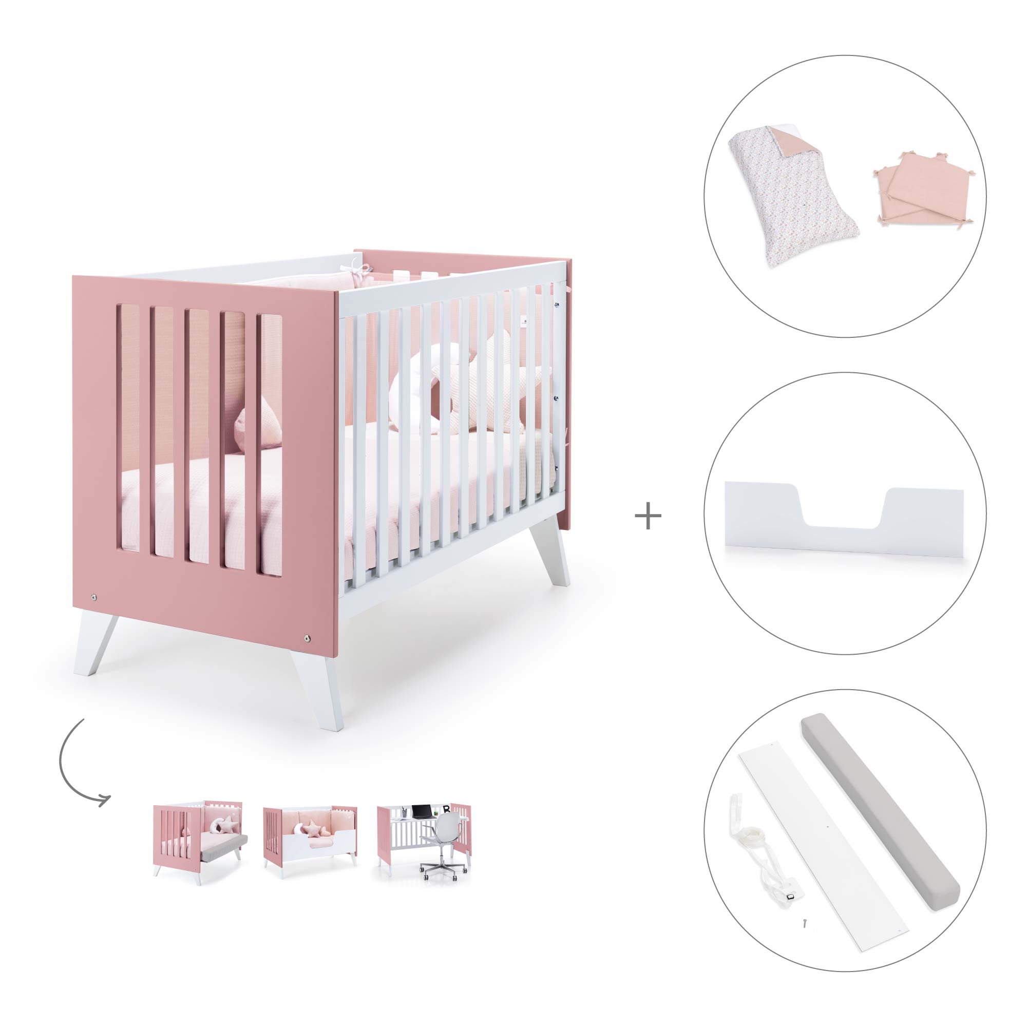 Cuna de colecho 60x120 cm (4en1) rosa · Nexo Due Quarzo C187D-M7759