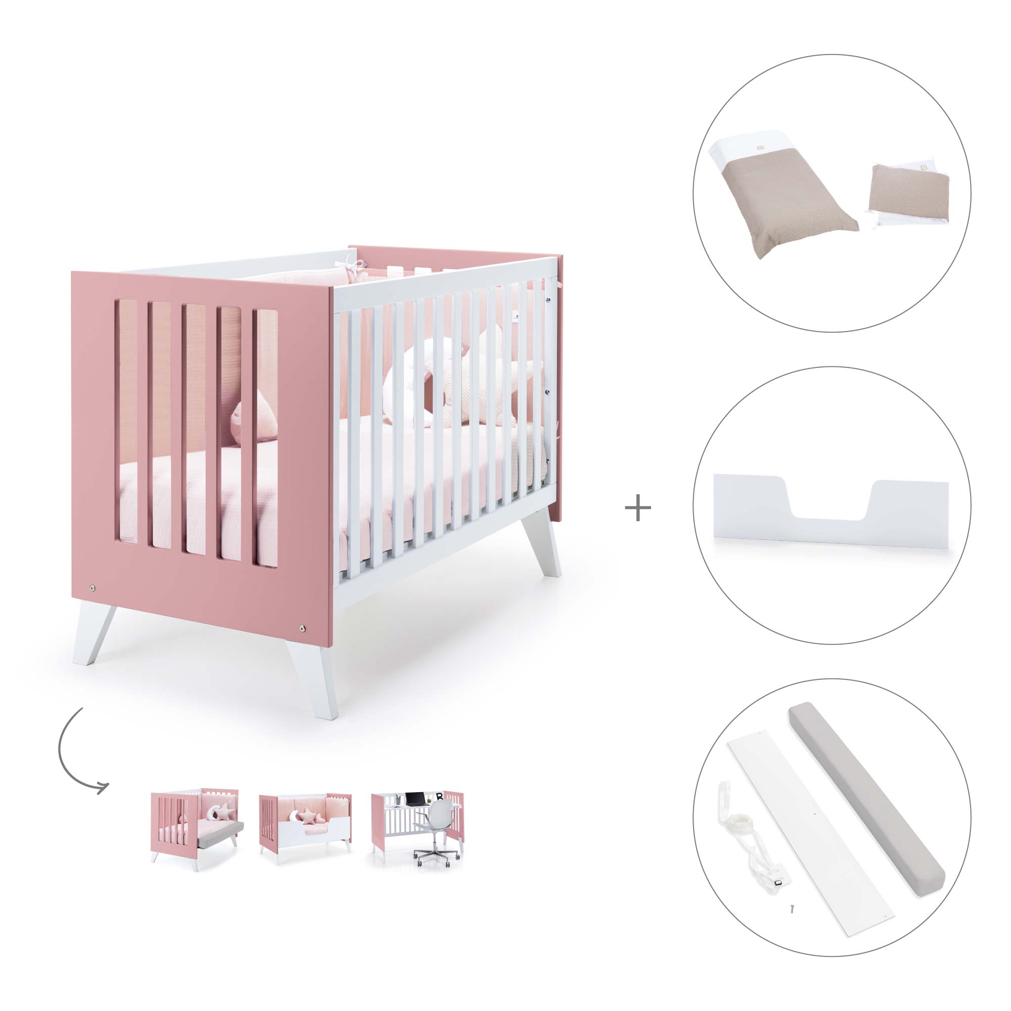 Cuna de colecho 60x120 cm (4en1) rosa · Nexo Due Quarzo C187D-M7759