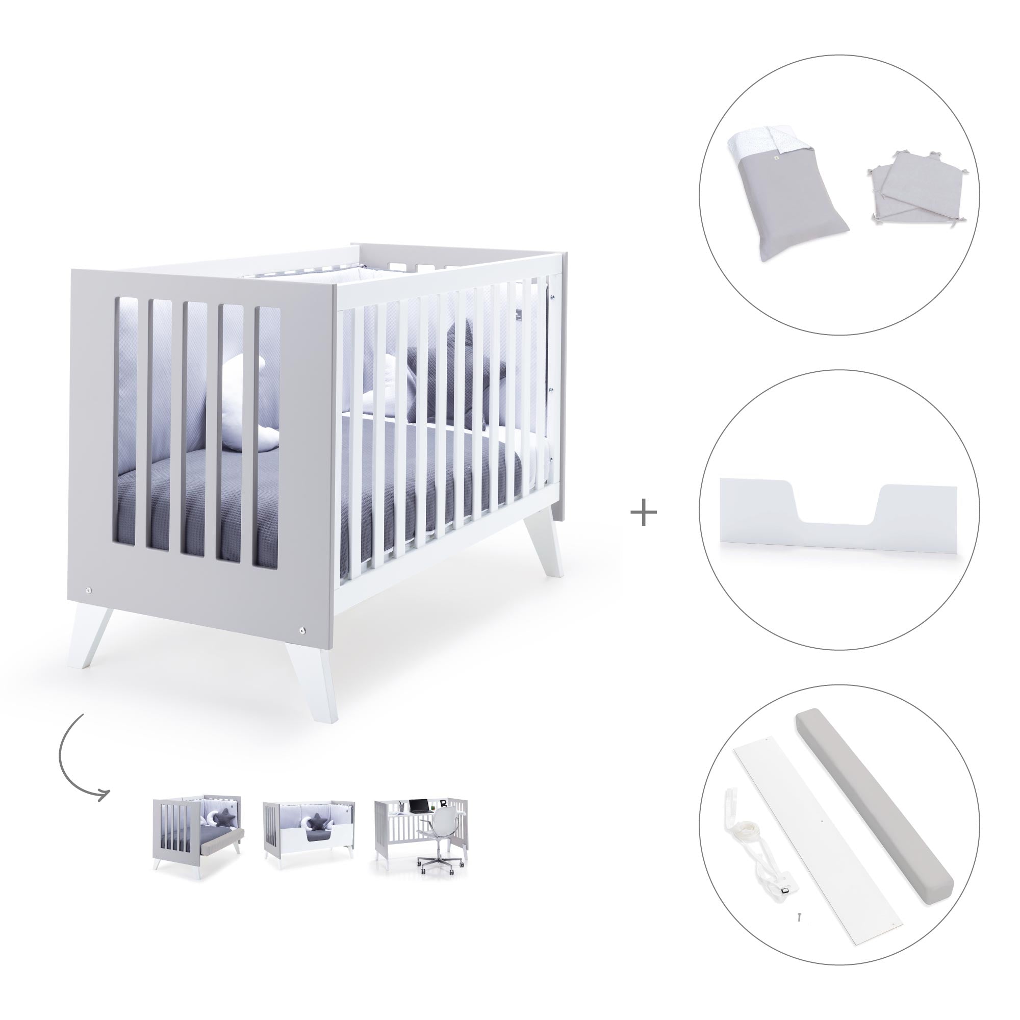 Cuna colecho 60x120 cm (4en1) blanco/gris · Nexo Due Grey C187D-M7778