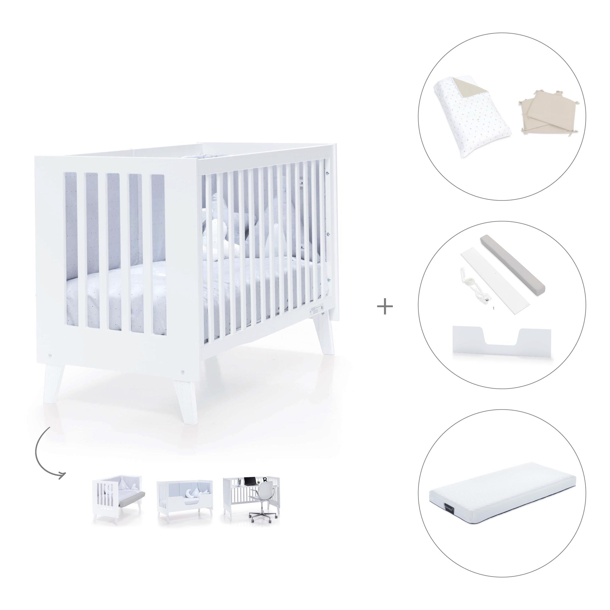 Cuna colecho blanca 60x120 cm (4en1) · Nexo Due White C187D-M7700