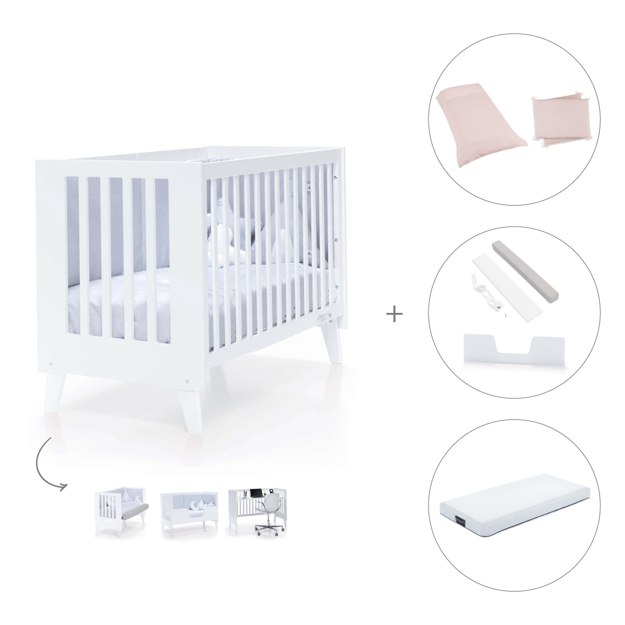 Cuna colecho blanca 60x120 cm (4en1) · Nexo Due White C187D-M7700