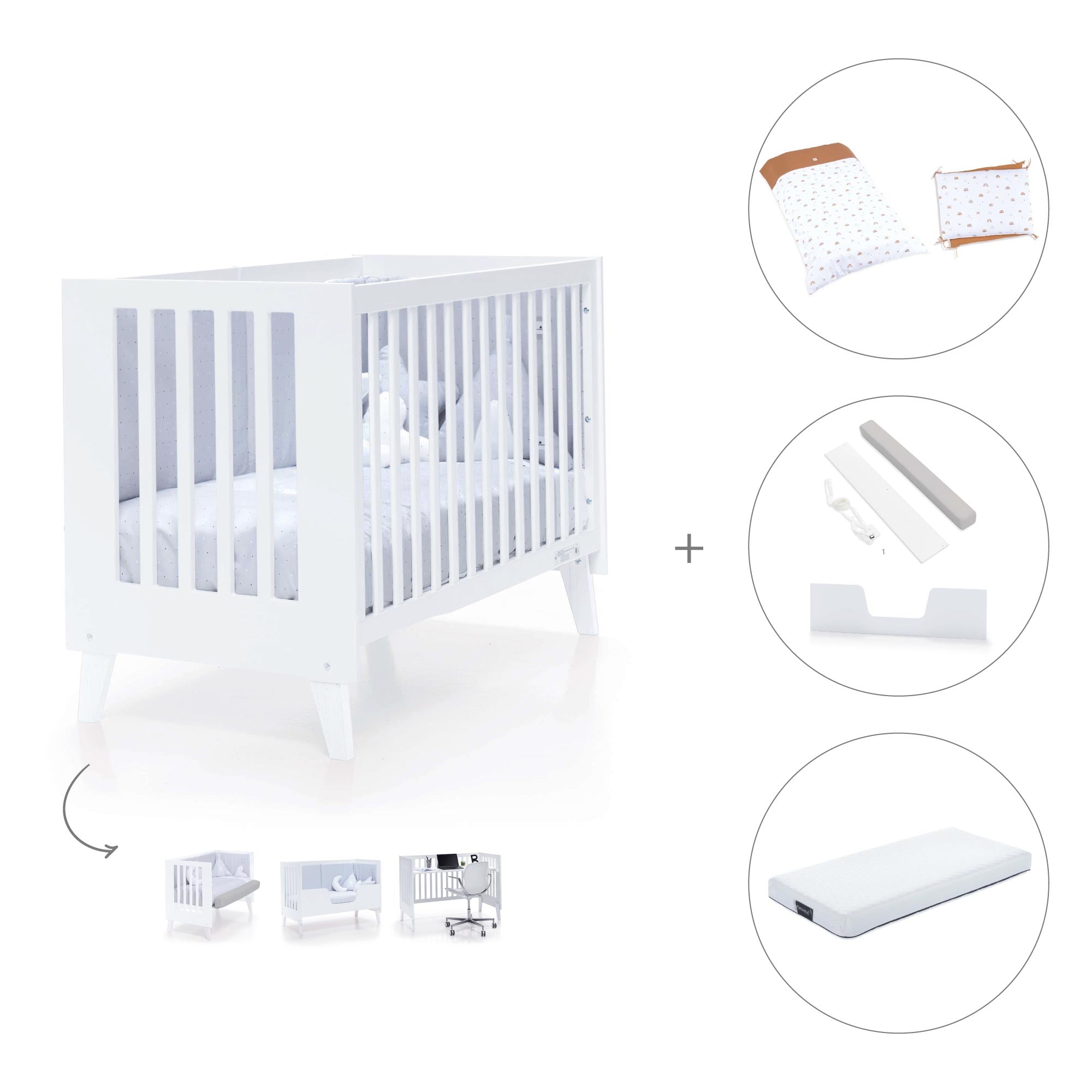 Cuna colecho blanca 60x120 cm (4en1) · Nexo Due White C187D-M7700