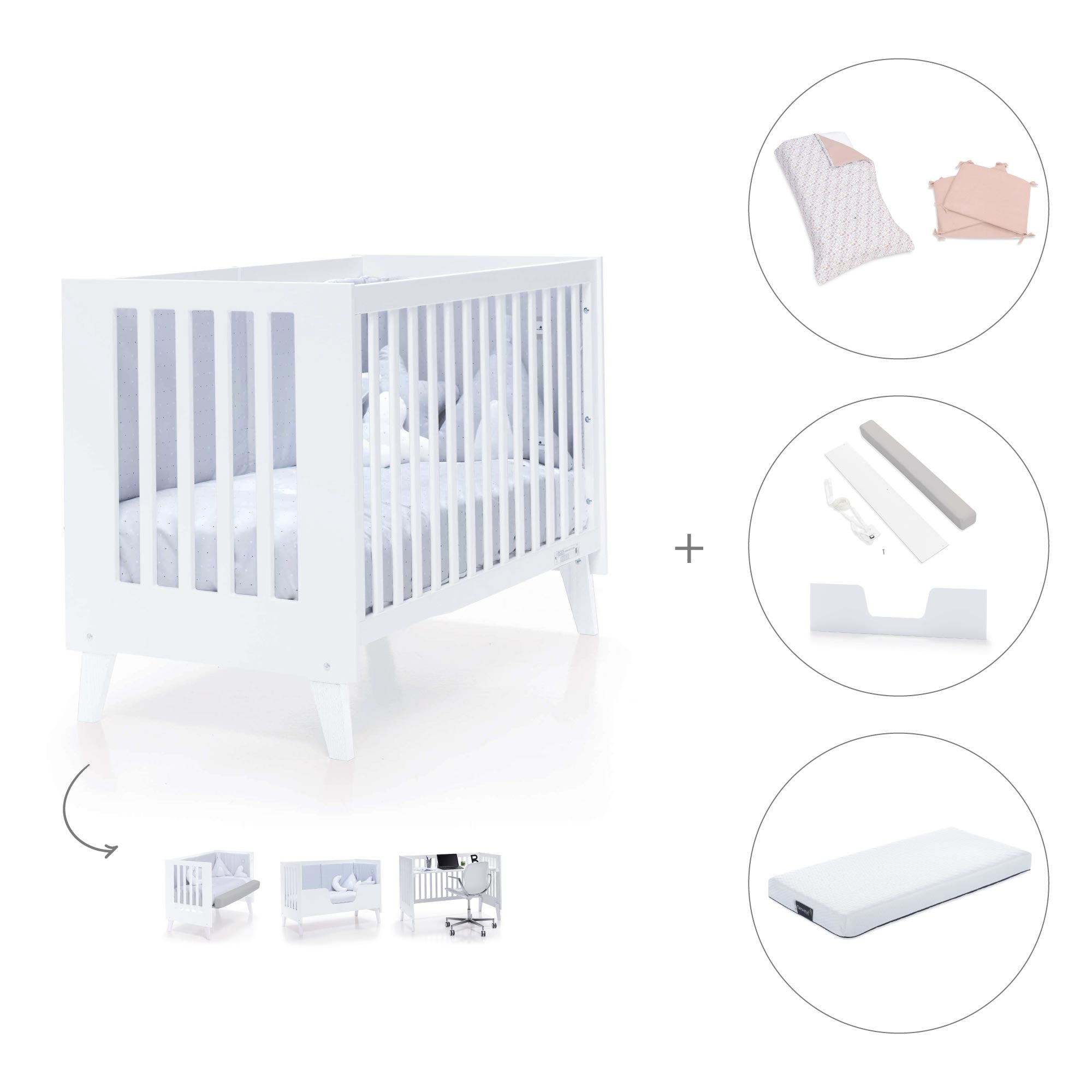 Cuna colecho blanca 60x120 cm (4en1) · Nexo Due White C187D-M7700