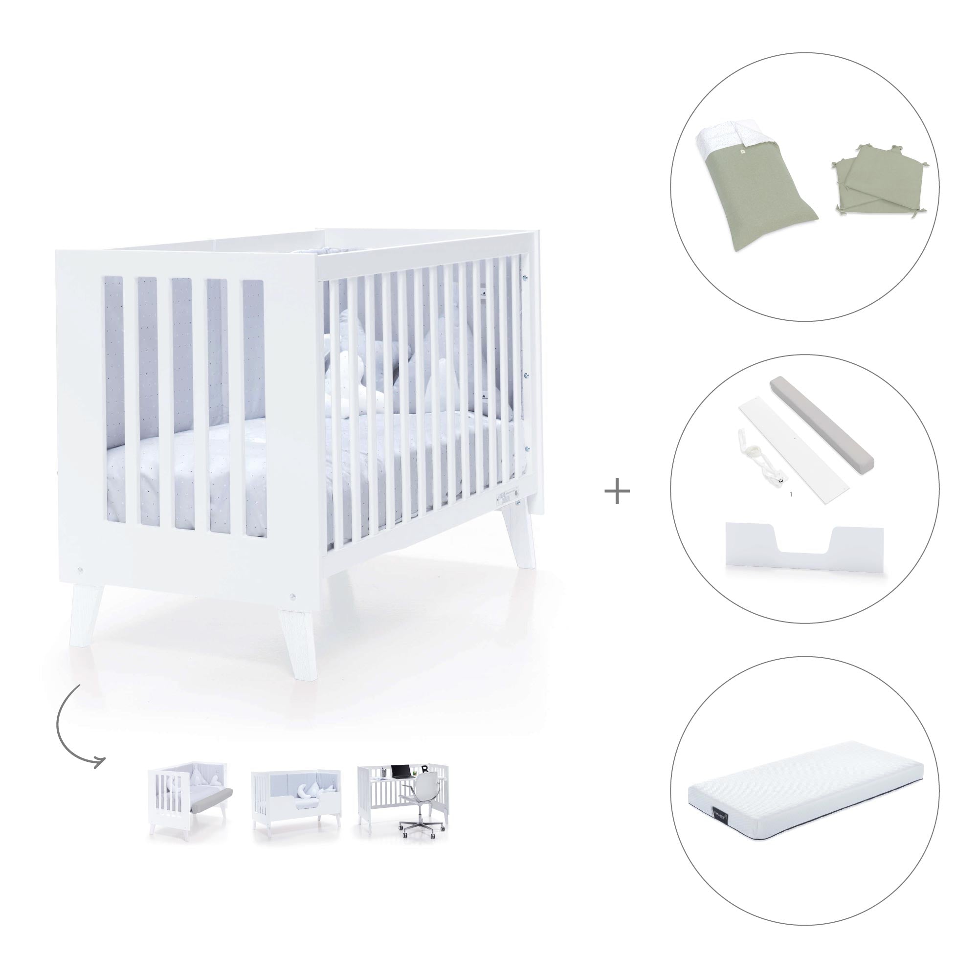 Cuna colecho blanca 60x120 cm (4en1) · Nexo Due White C187D-M7700