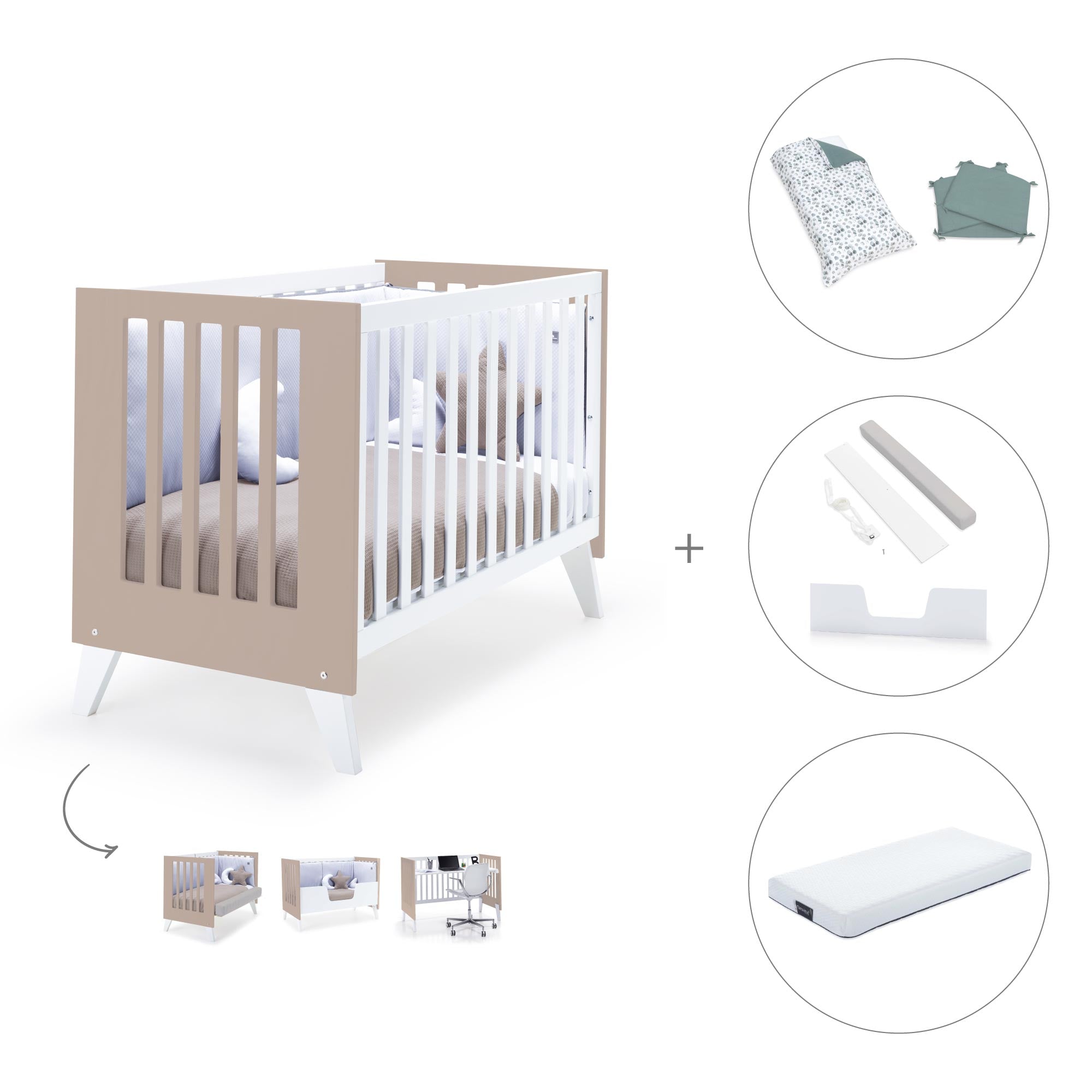 Cuna colecho 60x120 cm (4en1) blanco/beige · Nexo Due Arena C187D-M7753