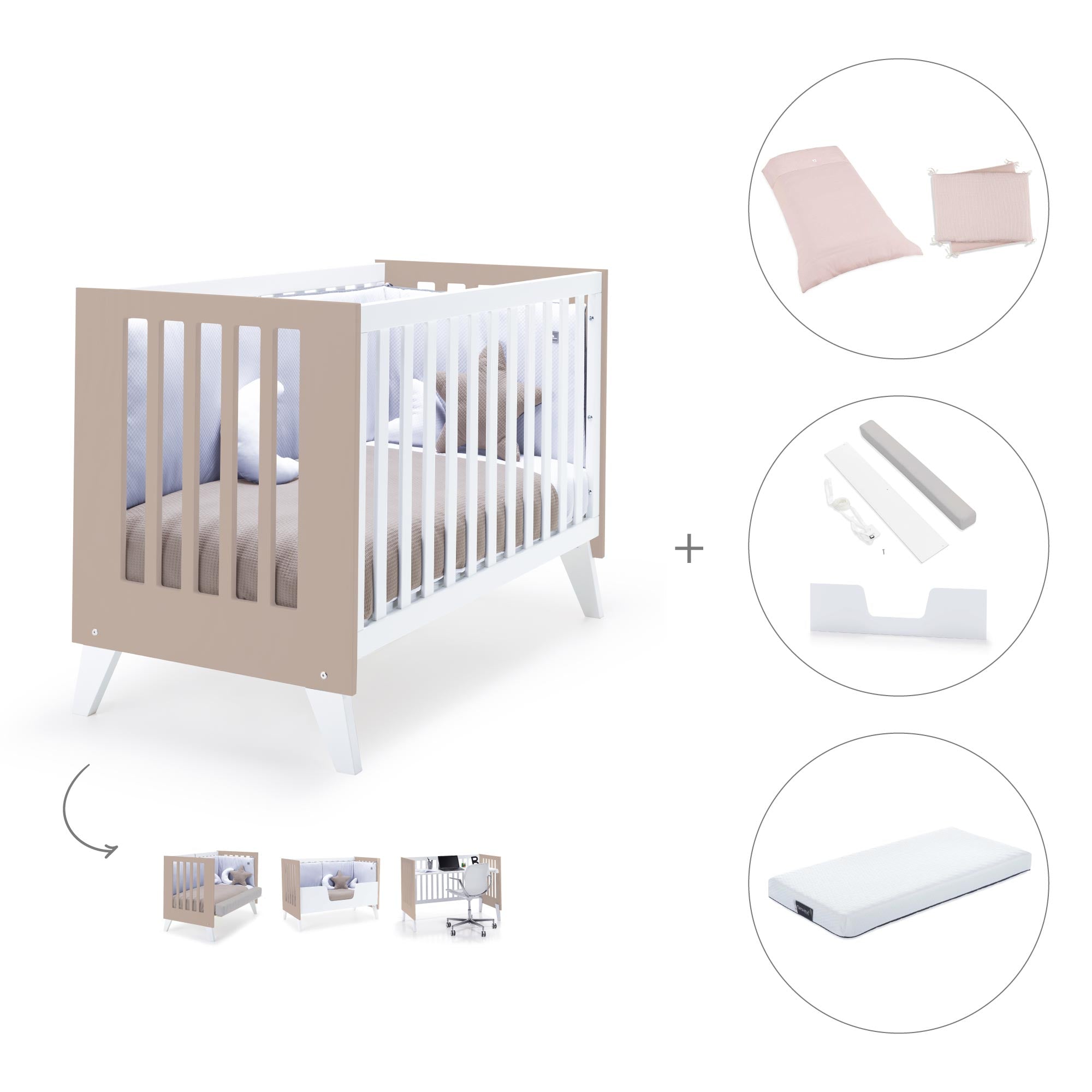 Cuna colecho 60x120 cm (4en1) blanco/beige · Nexo Due Arena C187D-M7753