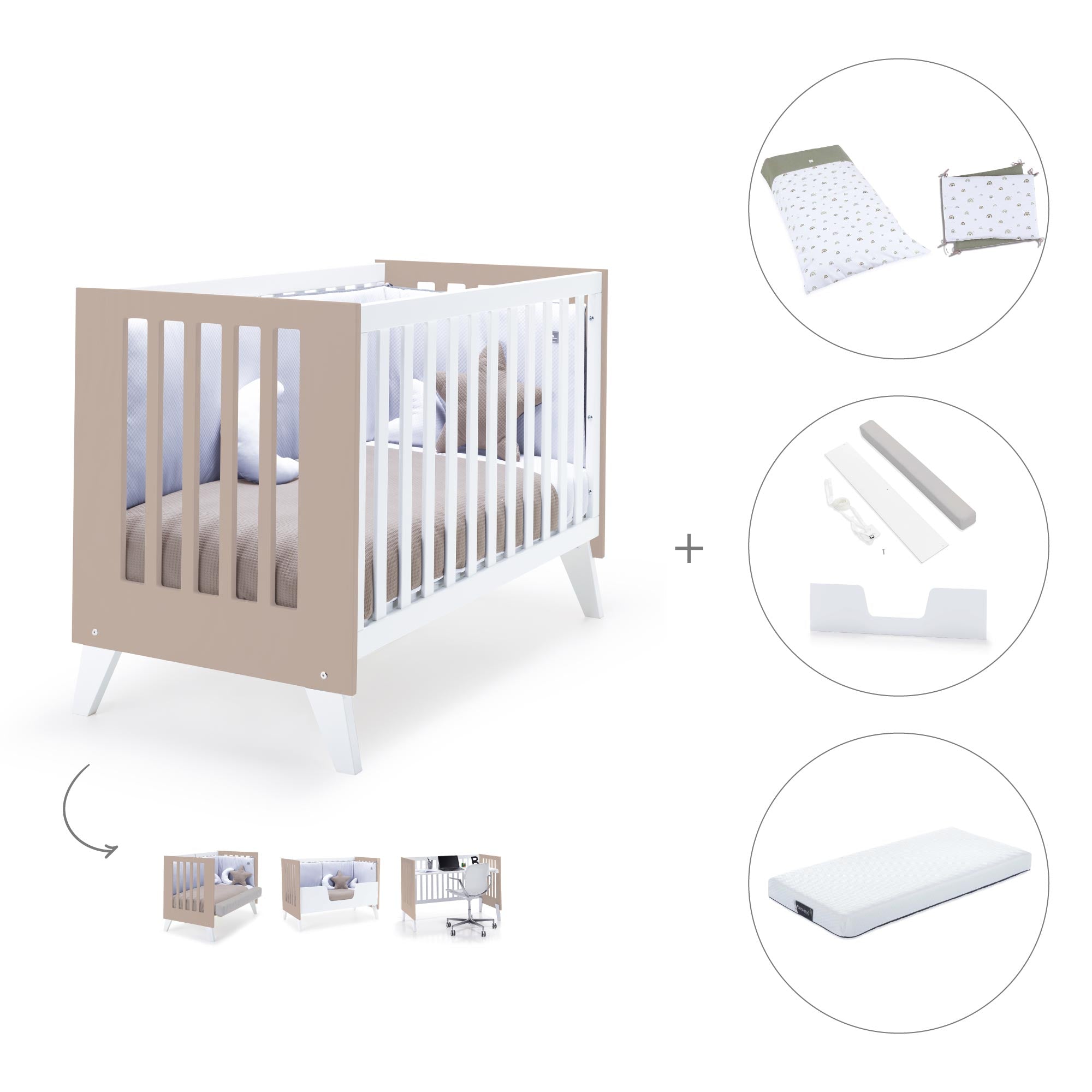 Cuna colecho 60x120 cm (4en1) blanco/beige · Nexo Due Arena C187D-M7753