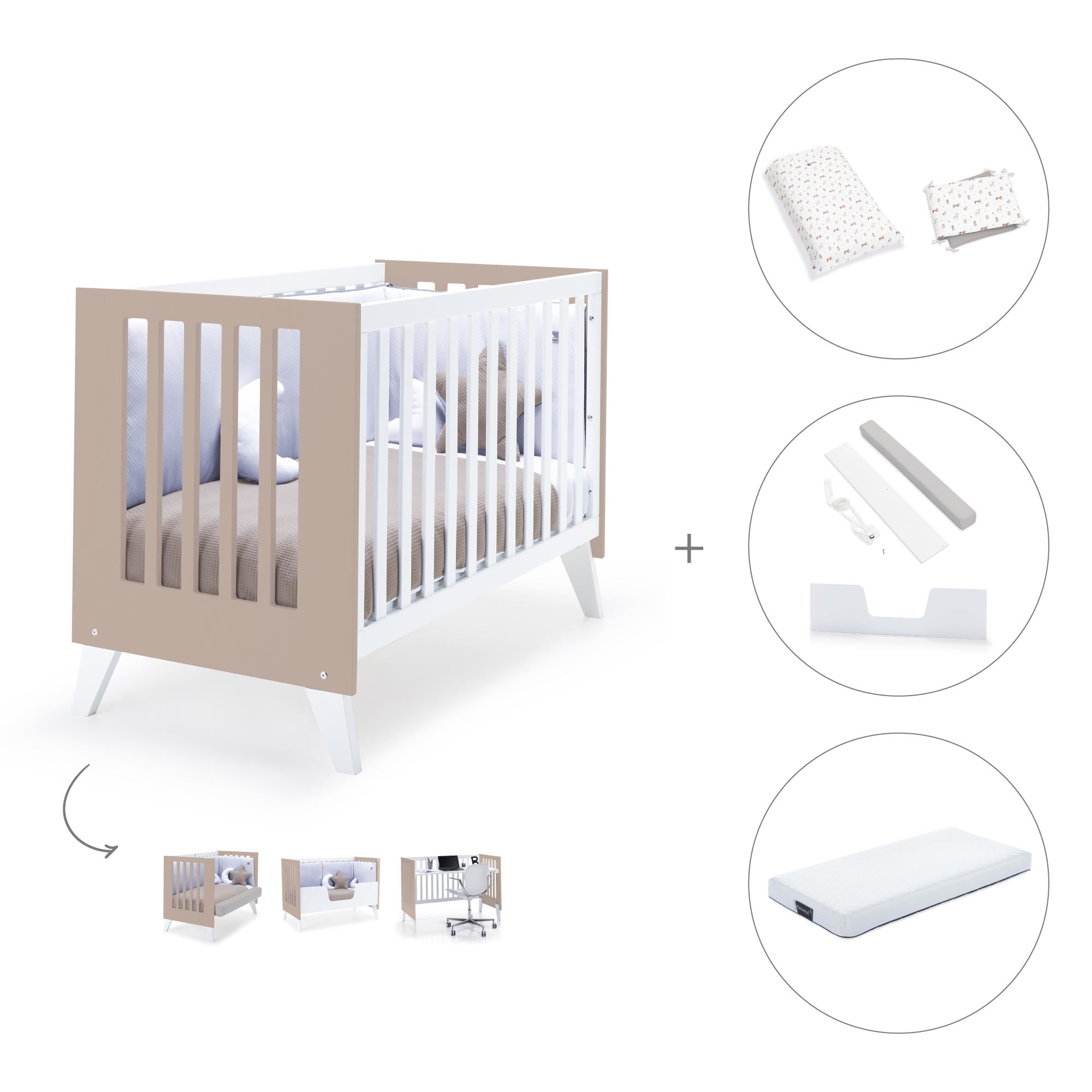 Cuna colecho 60x120 cm (4en1) blanco/beige · Nexo Due Arena C187D-M7753