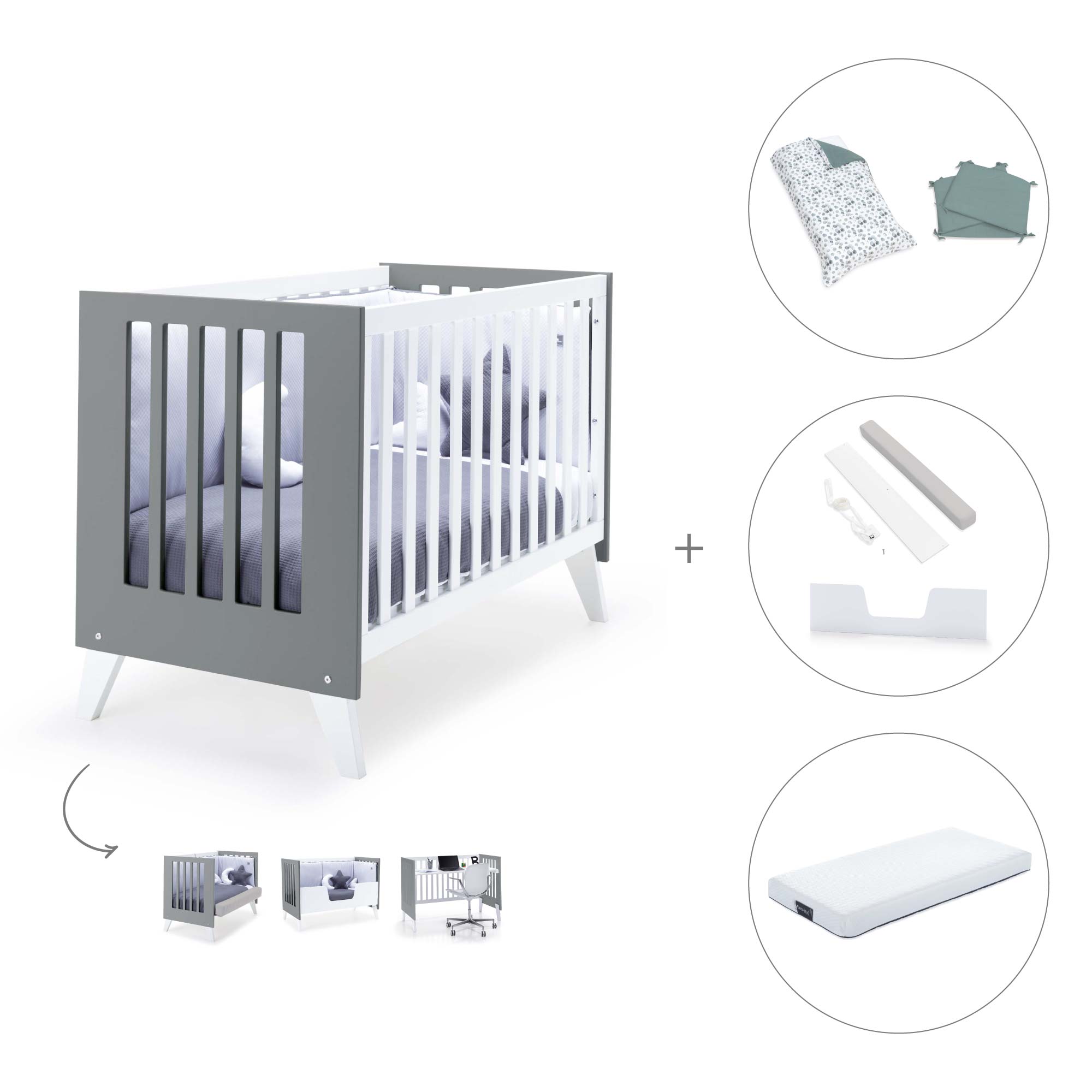 Cuna colecho 60x120 cm (4en1) blanco/antracita · Nexo Due Antracita C187D-M7758