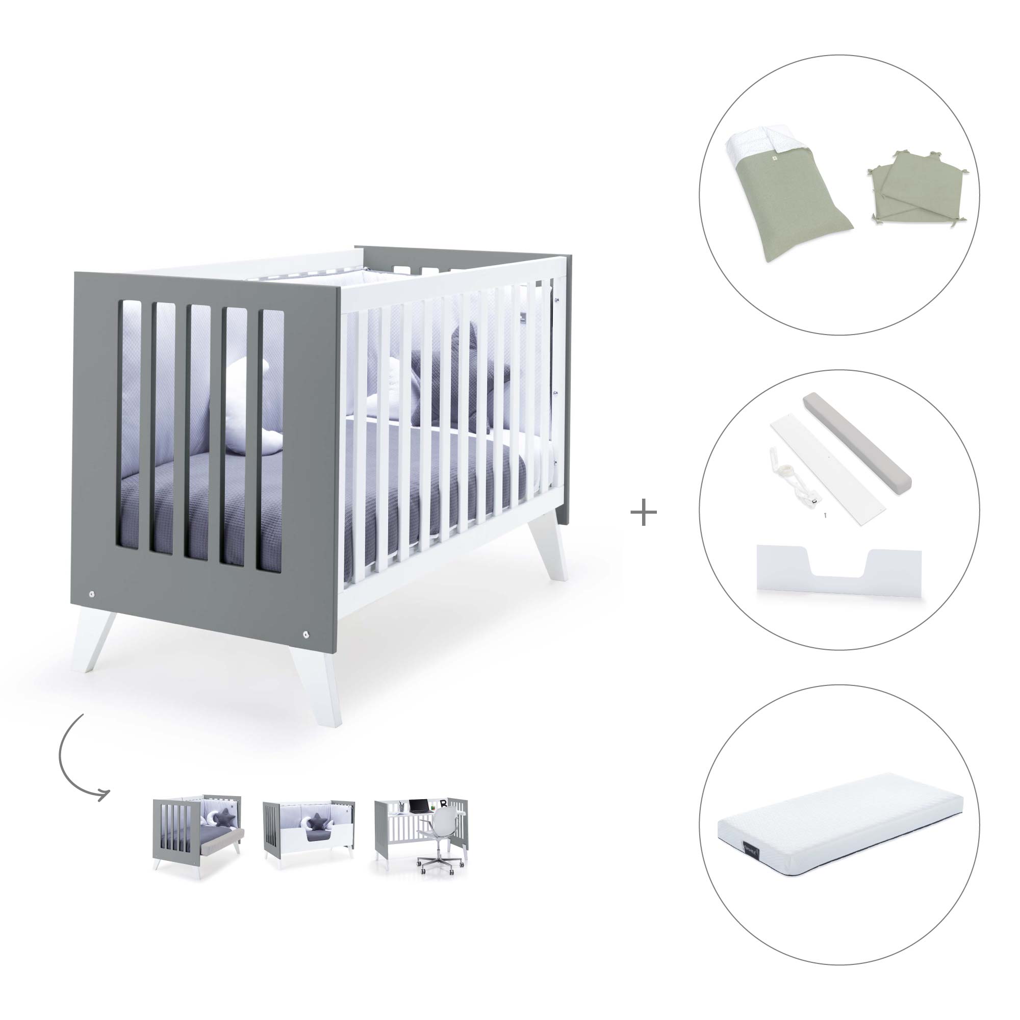 Cuna colecho 60x120 cm (4en1) blanco/antracita · Nexo Due Antracita C187D-M7758