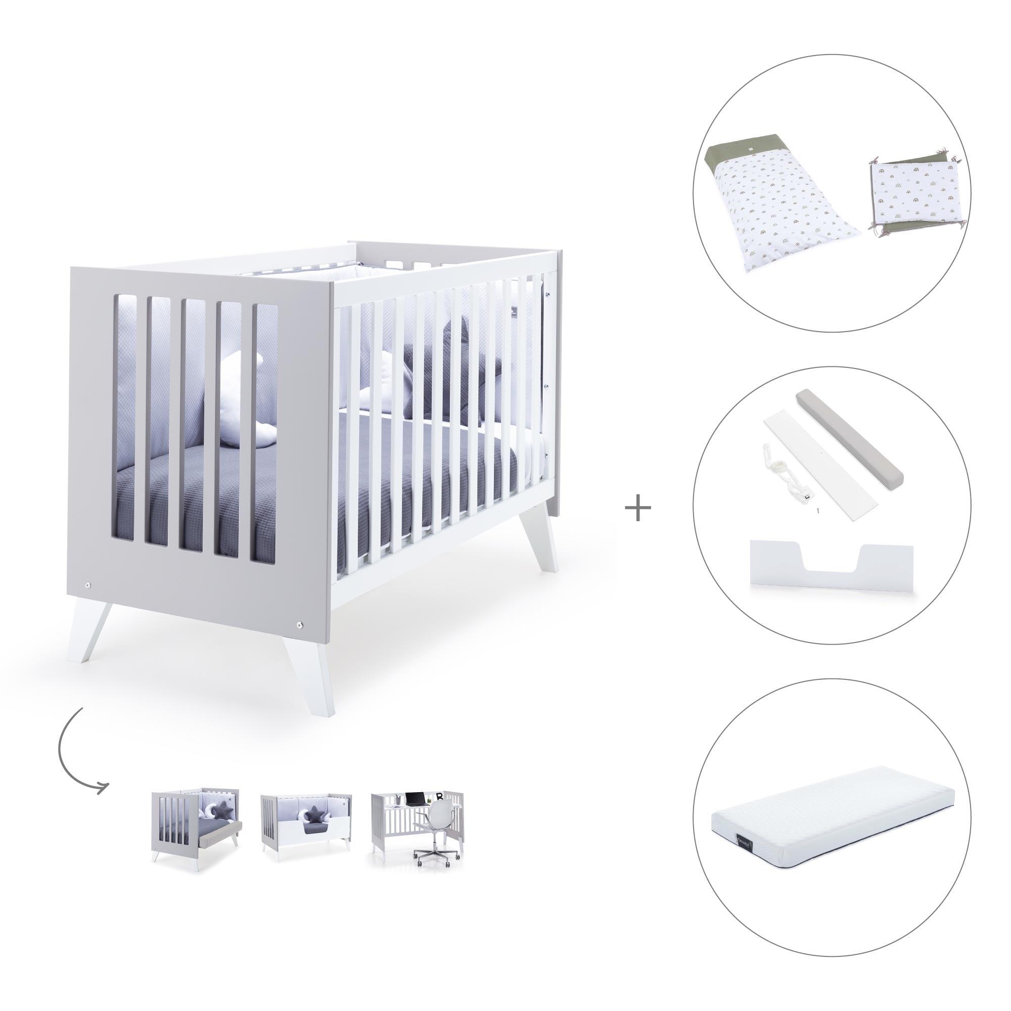 Cuna colecho 60x120 cm (4en1) blanco/gris · Nexo Due Grey C187D-M7778
