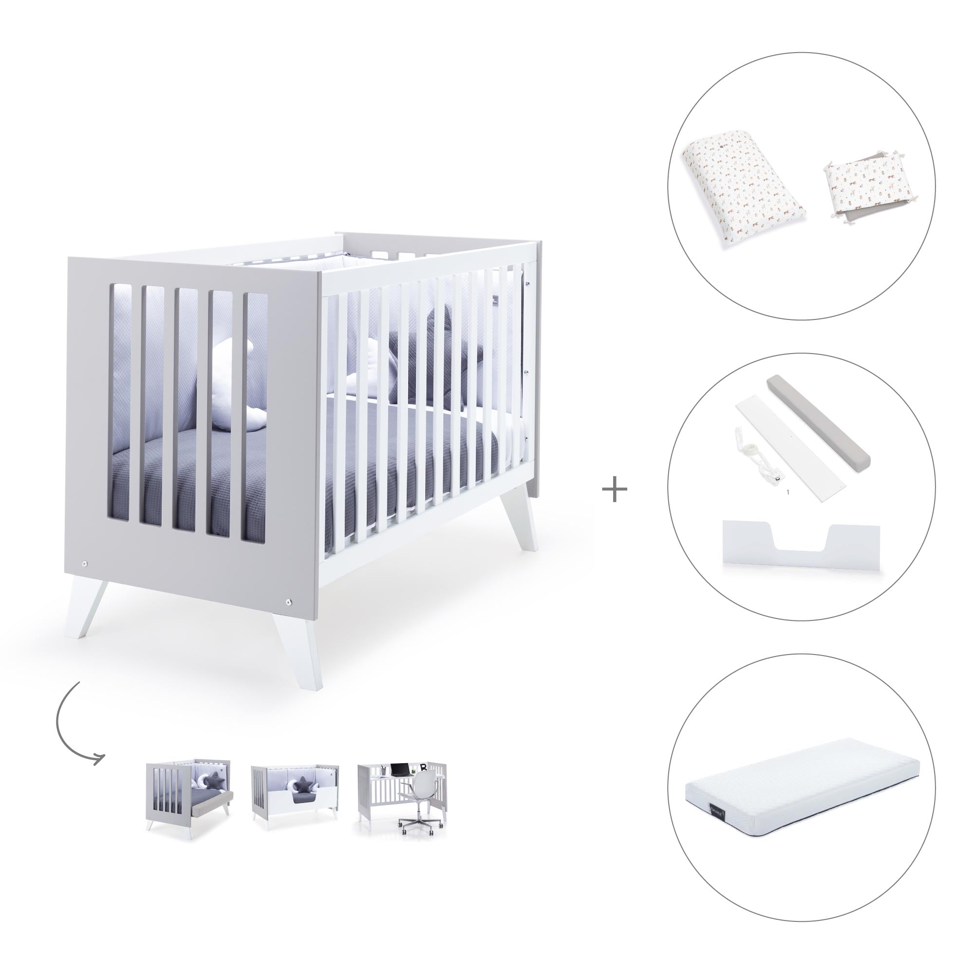 Cuna colecho 60x120 cm (4en1) blanco/gris · Nexo Due Grey C187D-M7778