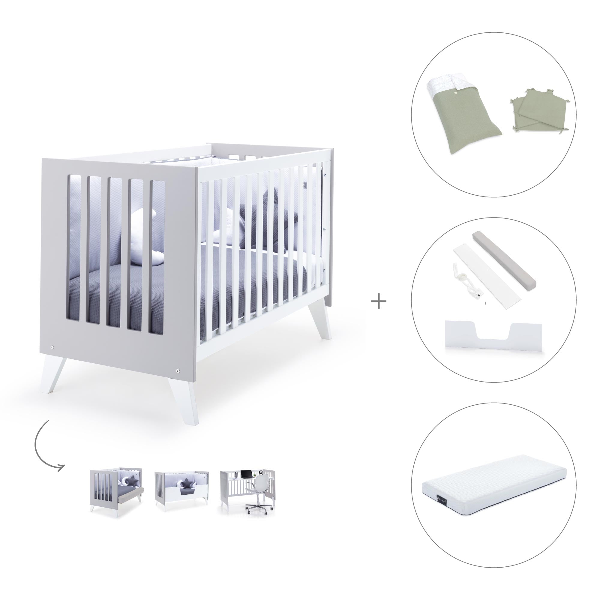 Cuna colecho 60x120 cm (4en1) blanco/gris · Nexo Due Grey C187D-M7778