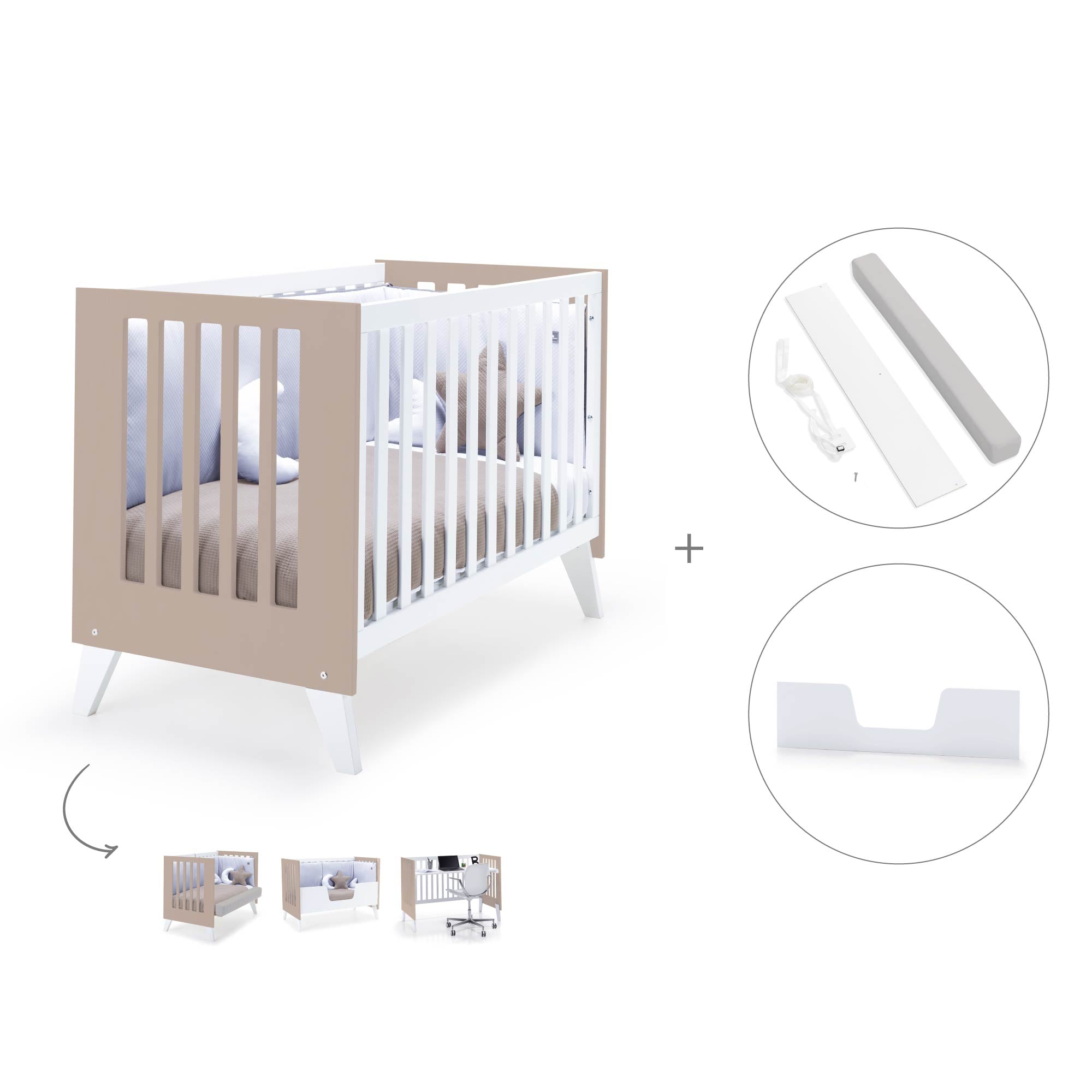 Cuna colecho 60x120 cm (4en1) blanco/beige · Nexo Due Arena C187D-M7753