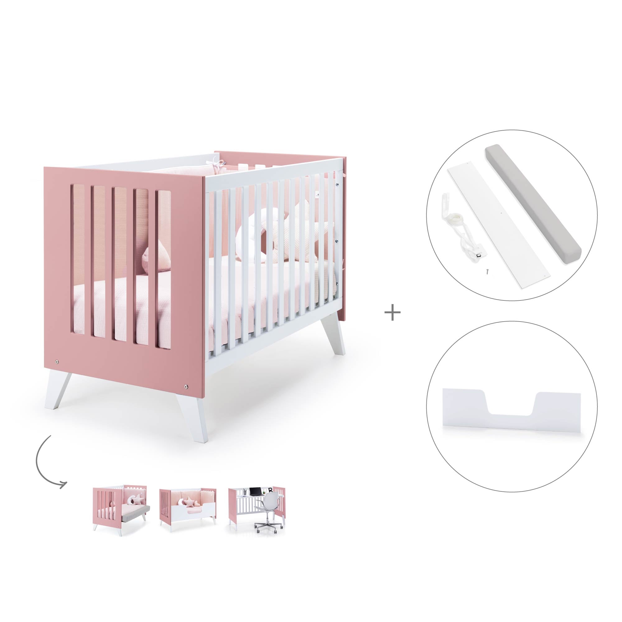 Cuna de colecho 60x120 cm (4en1) rosa · Nexo Due Quarzo C187D-M7759