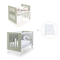 Minicuna y cuna todo en uno (7en1) blanca/verde-oliva · Nexo Tre Erba C187T-M7756