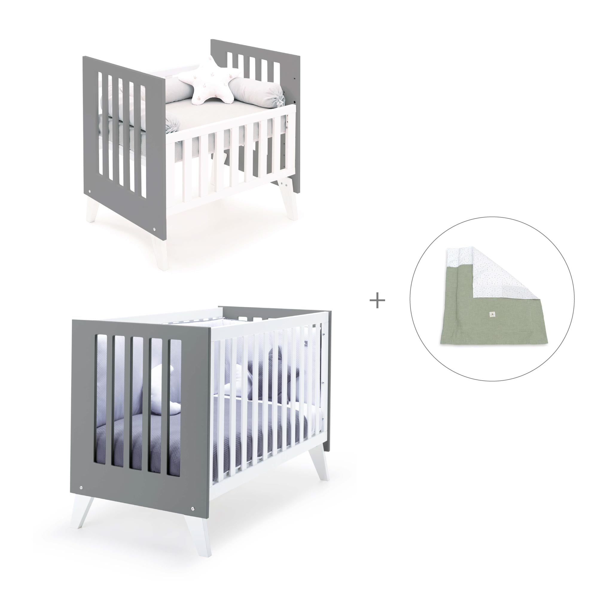 Minicuna y cuna todo en uno (7en1) blanca/antracita · Nexo Tre Antracita C187T-M7758