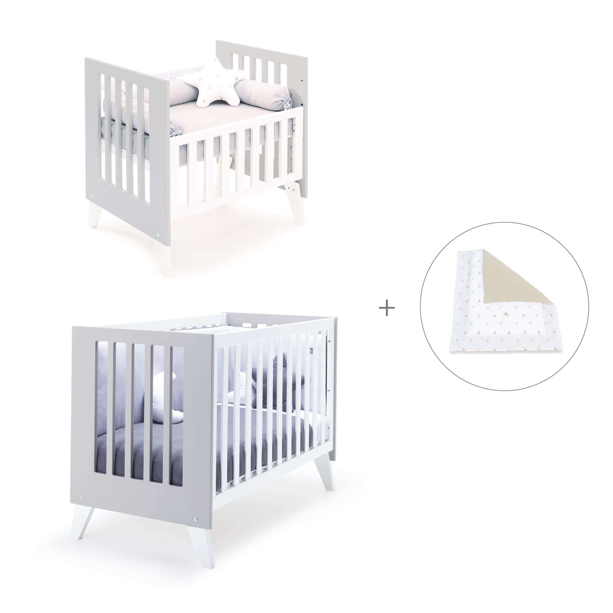 Minicuna y cuna todo en uno (7en1) blanca/gris · Nexo Tre Grey C187T-M7778