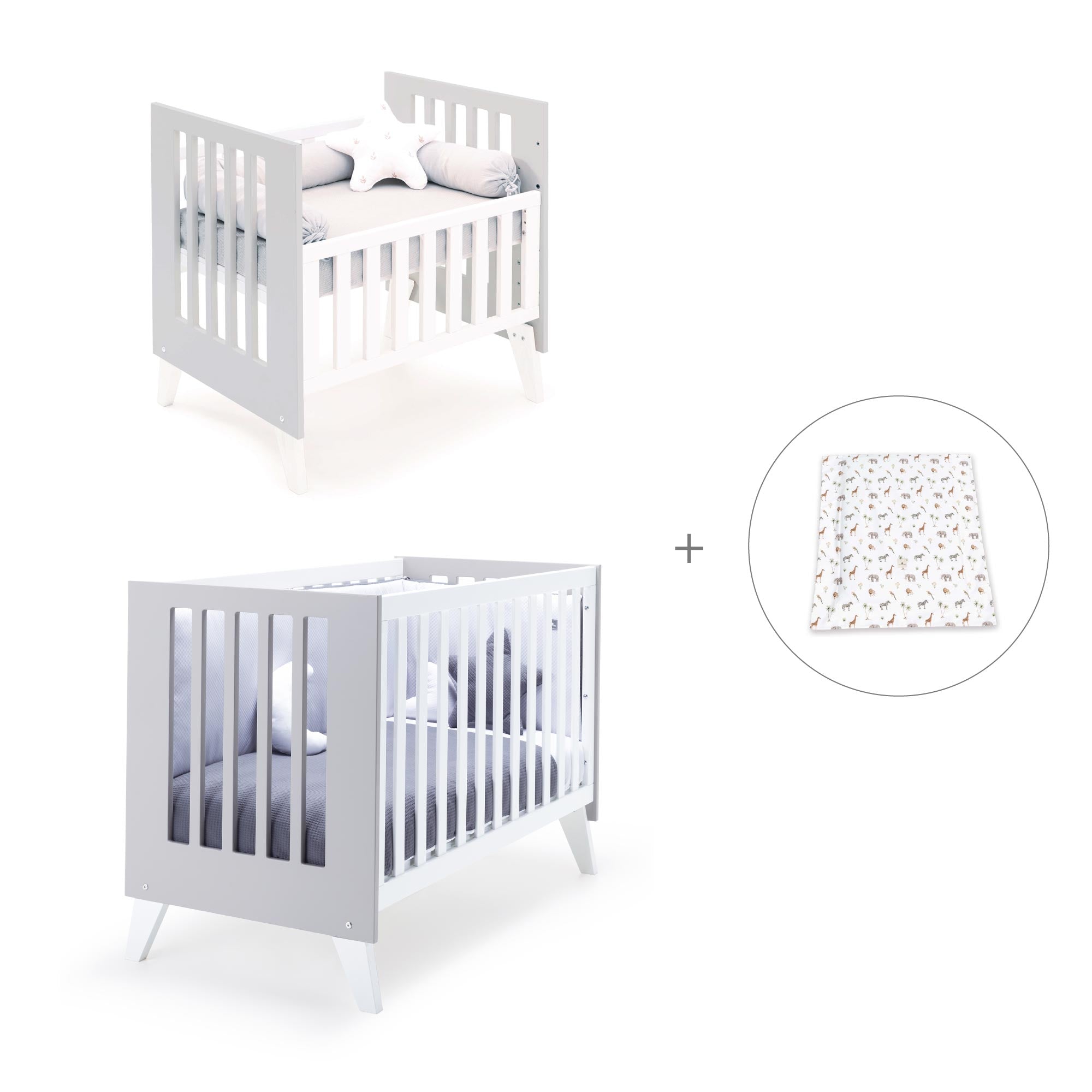 Minicuna y cuna todo en uno (7en1) blanca/gris · Nexo Tre Grey C187T-M7778