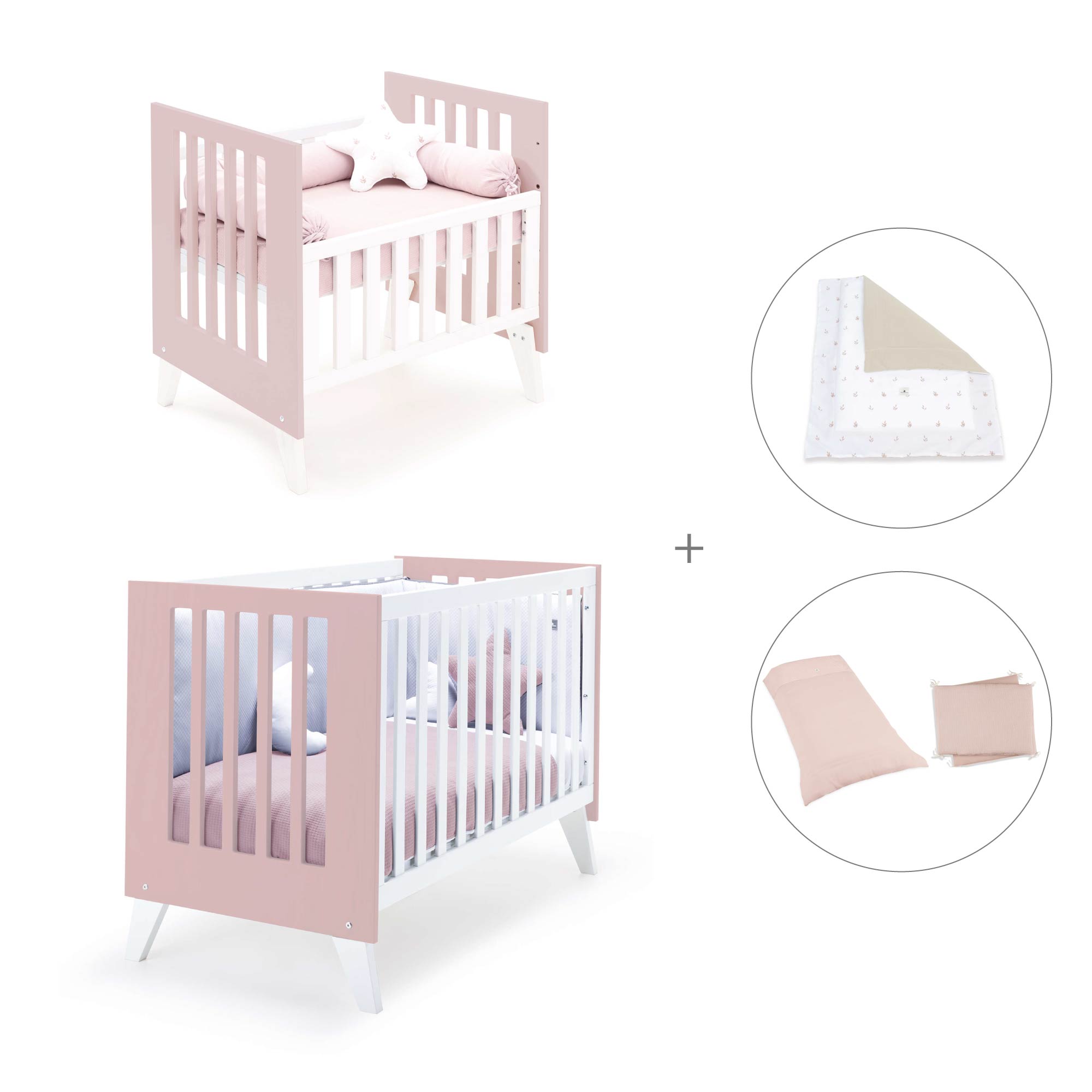 Minicuna y cuna todo en uno (7en1) blanca/rosa claro · Nexo Tre Flamingo C187T-M7742