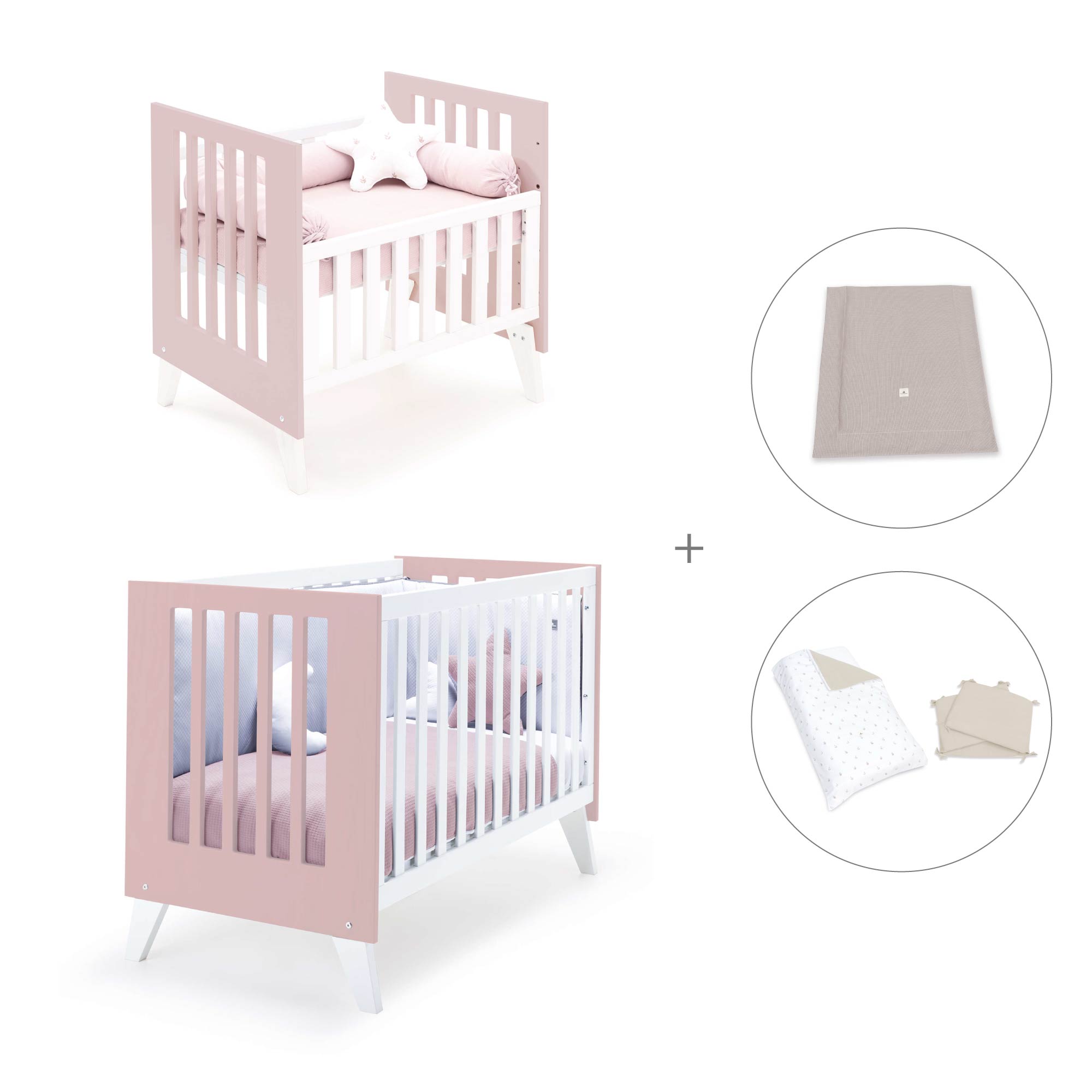 Minicuna y cuna todo en uno (7en1) blanca/rosa claro · Nexo Tre Flamingo C187T-M7742