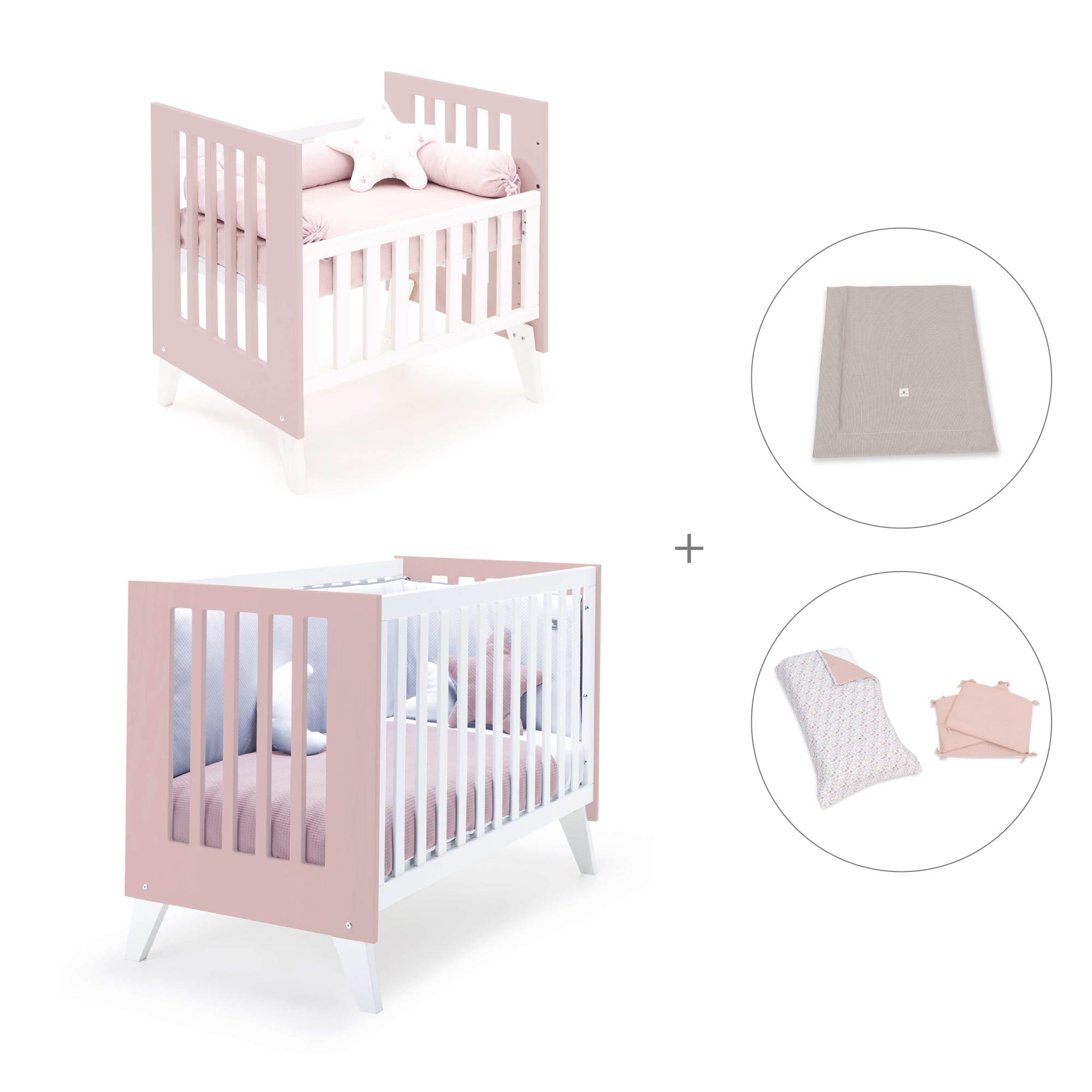 Minicuna y cuna todo en uno (7en1) blanca/rosa claro · Nexo Tre Flamingo C187T-M7742