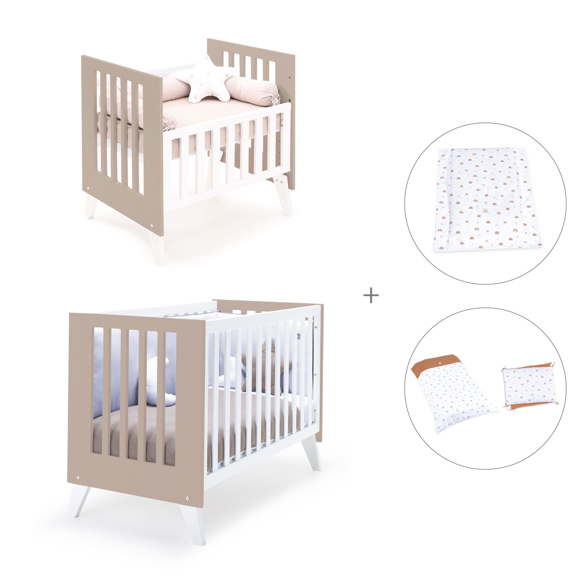 Minicuna y cuna todo en uno (7en1) blanca/beige · Nexo Tre Arena C187T-M7753