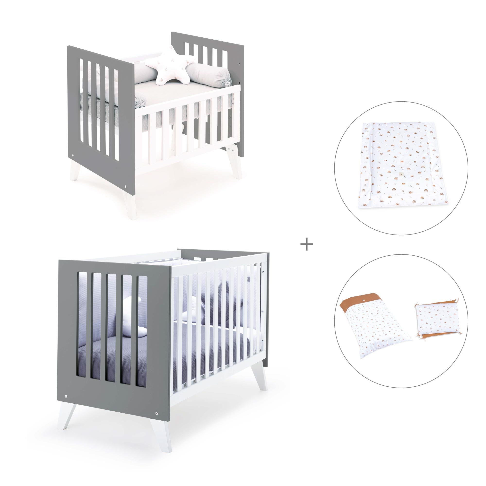 Minicuna y cuna todo en uno (7en1) blanca/antracita · Nexo Tre Antracita C187T-M7758