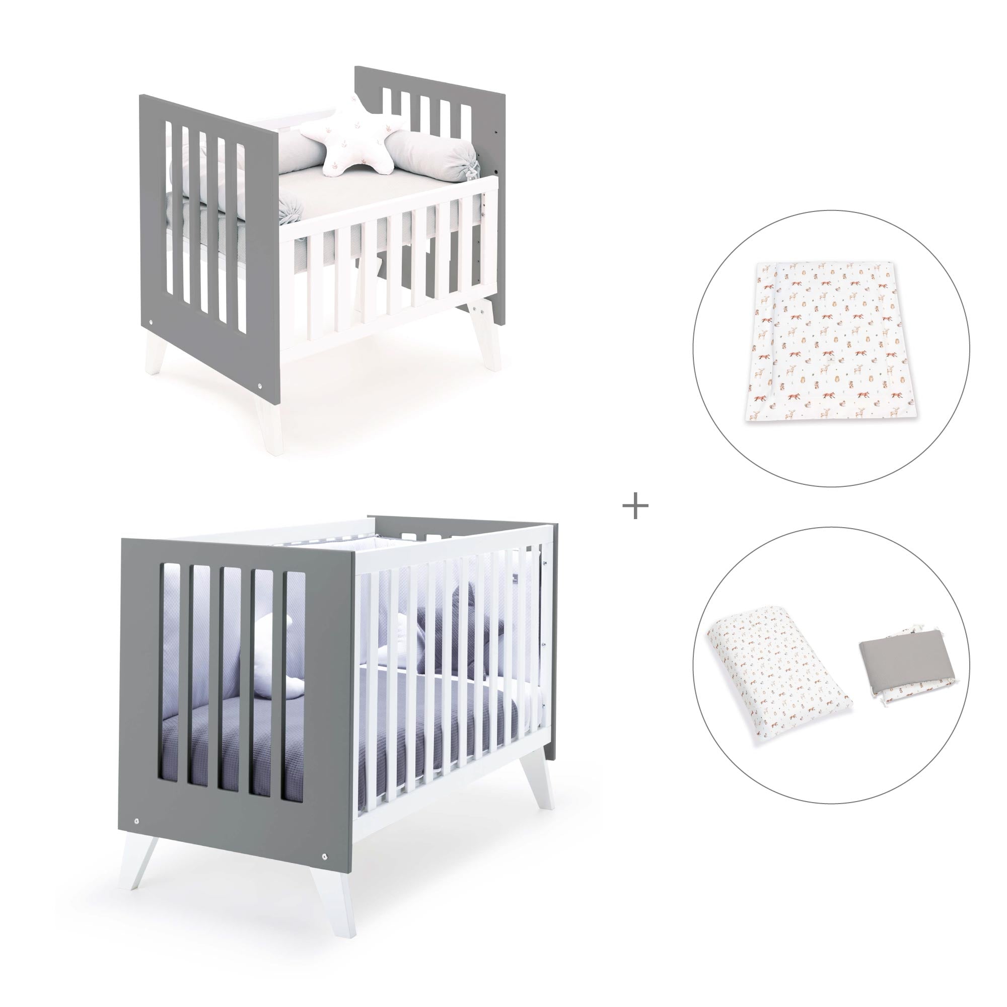 Minicuna y cuna todo en uno (7en1) blanca/antracita · Nexo Tre Antracita C187T-M7758